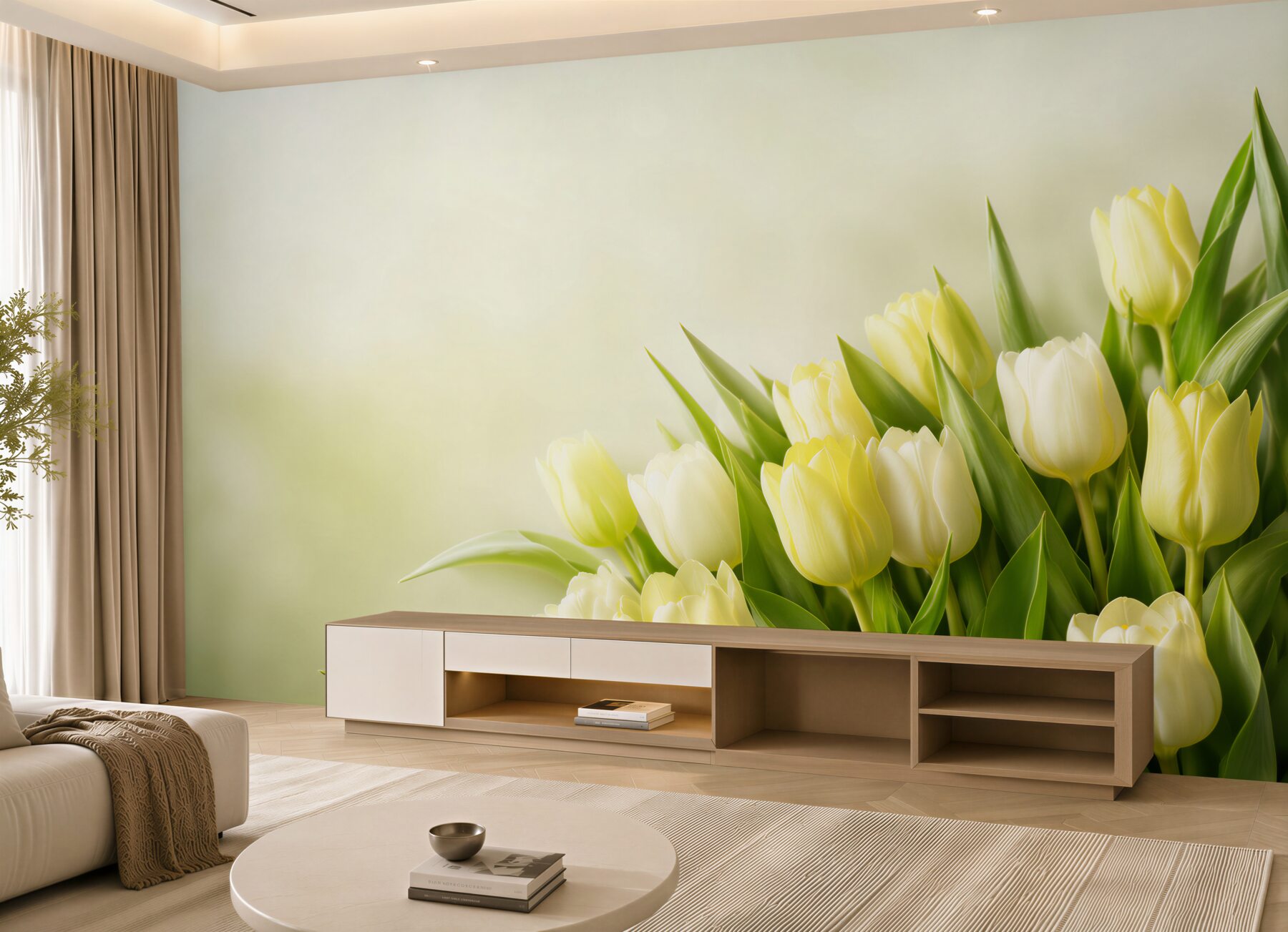 Fototapeta żółte tulipany z zieleniną?v23