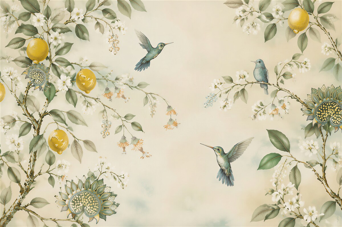 Fototapeta niebieskie kolibry i cytryny