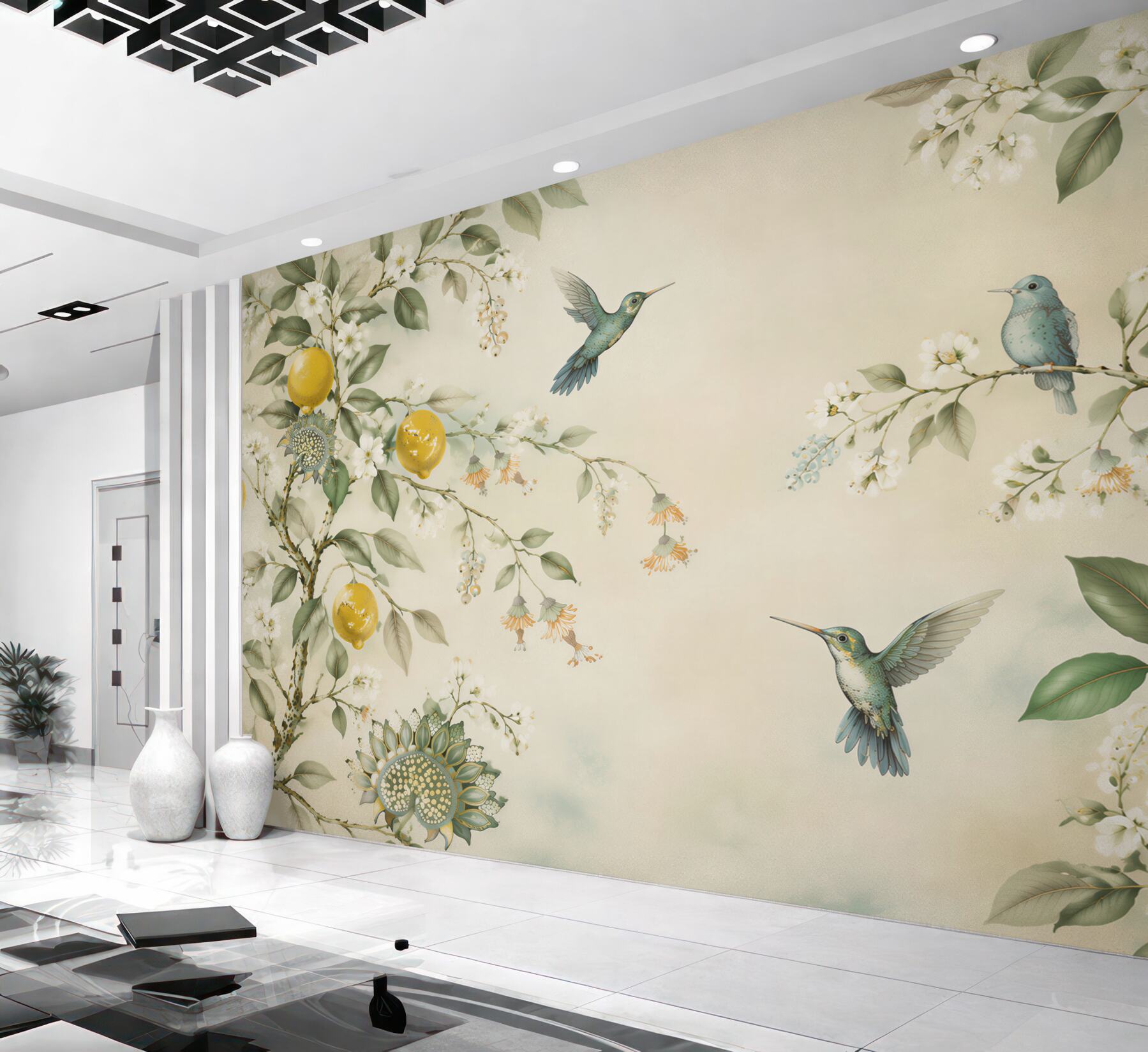 Fototapeta niebieskie kolibry i cytryny?v23