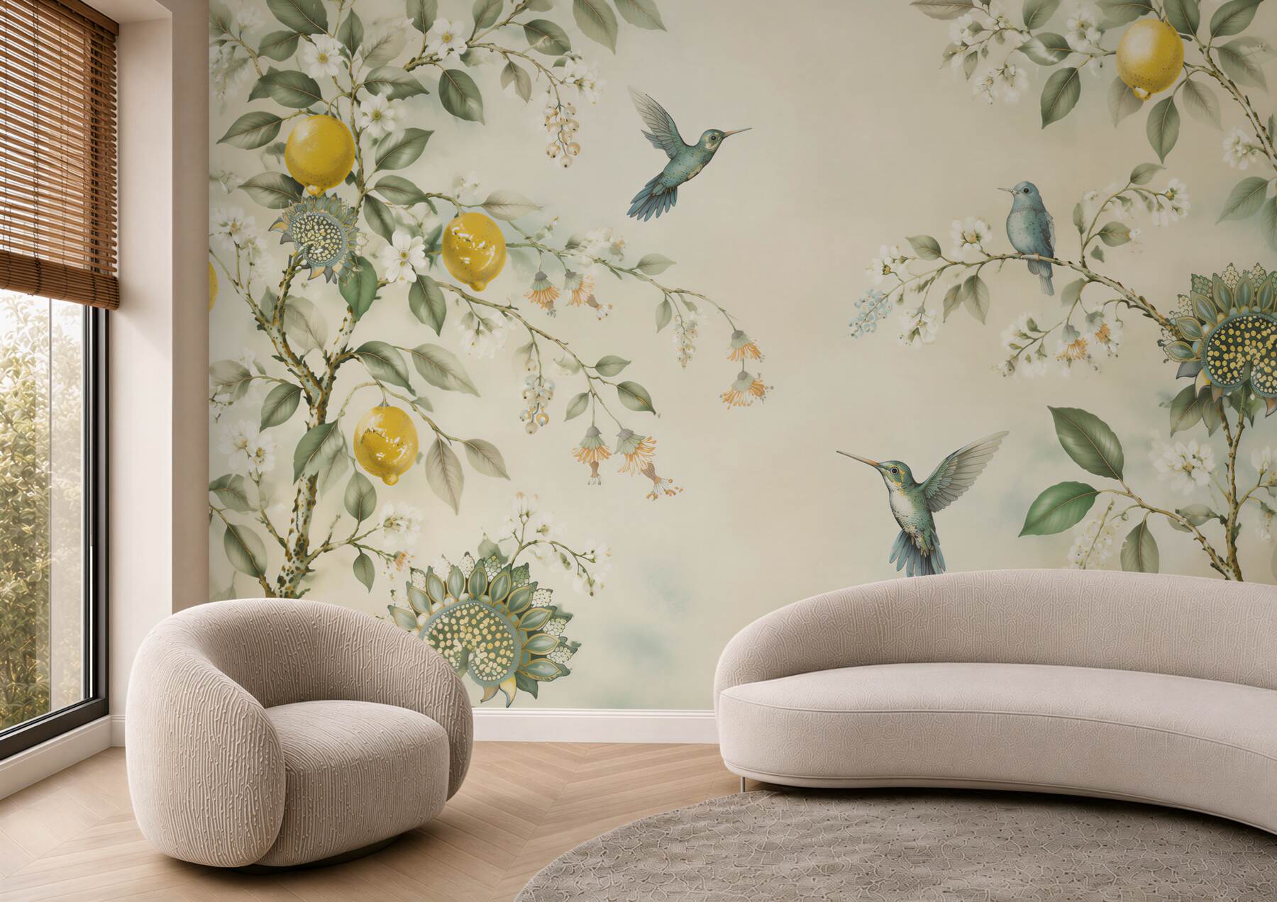 Fototapeta niebieskie kolibry i cytryny