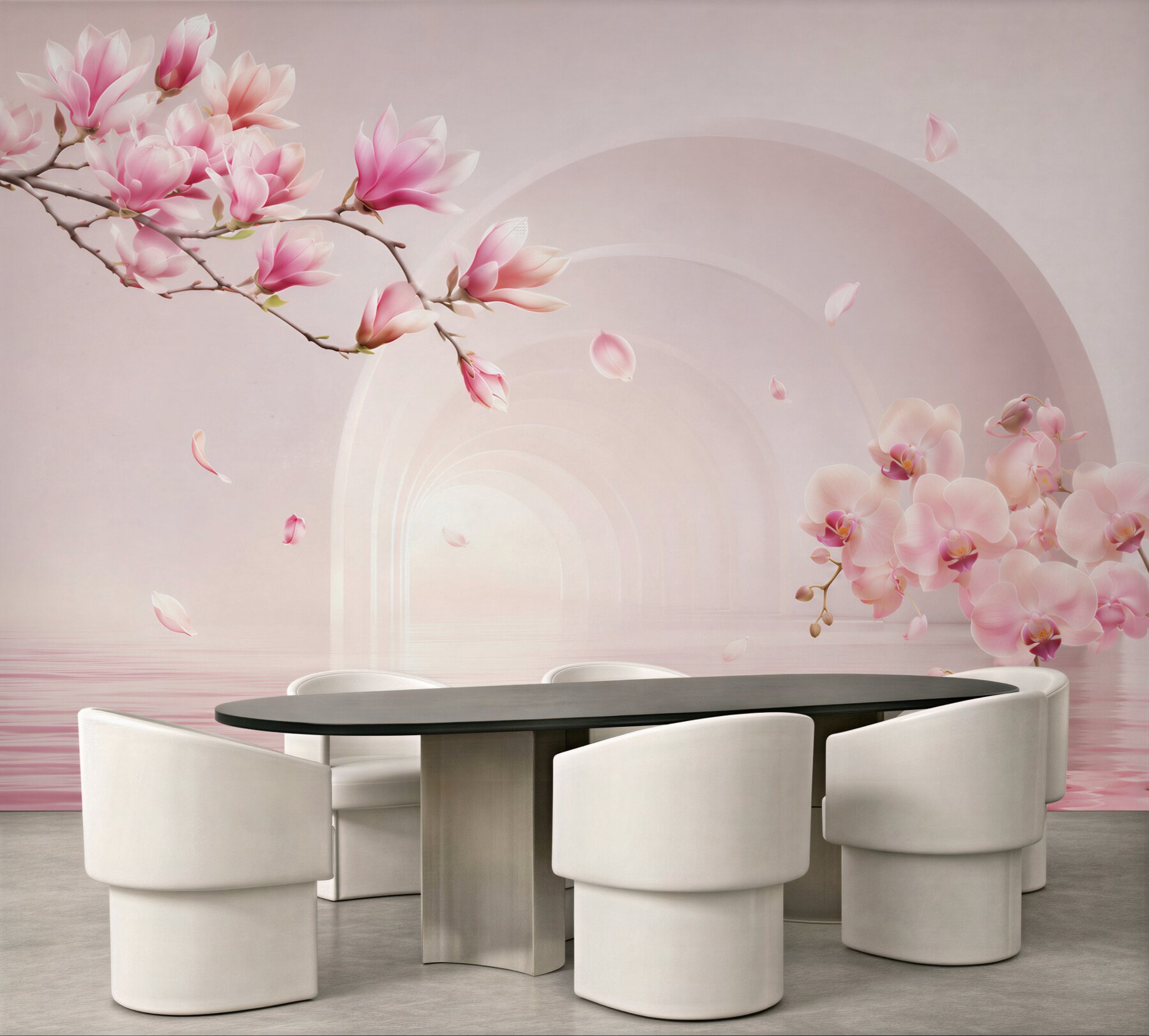 Fototapeta jasne różowe kwiaty magnolii i orchidee?v23