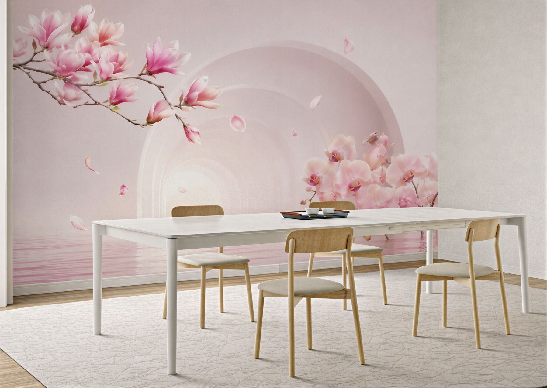 Fototapeta jasne różowe kwiaty magnolii i orchidee?v23