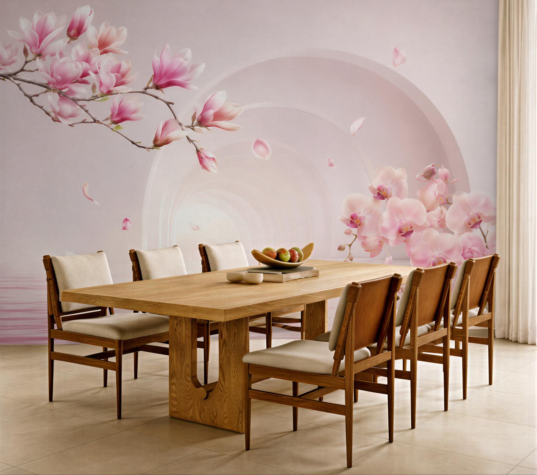 Fototapeta jasne różowe kwiaty magnolii i orchidee