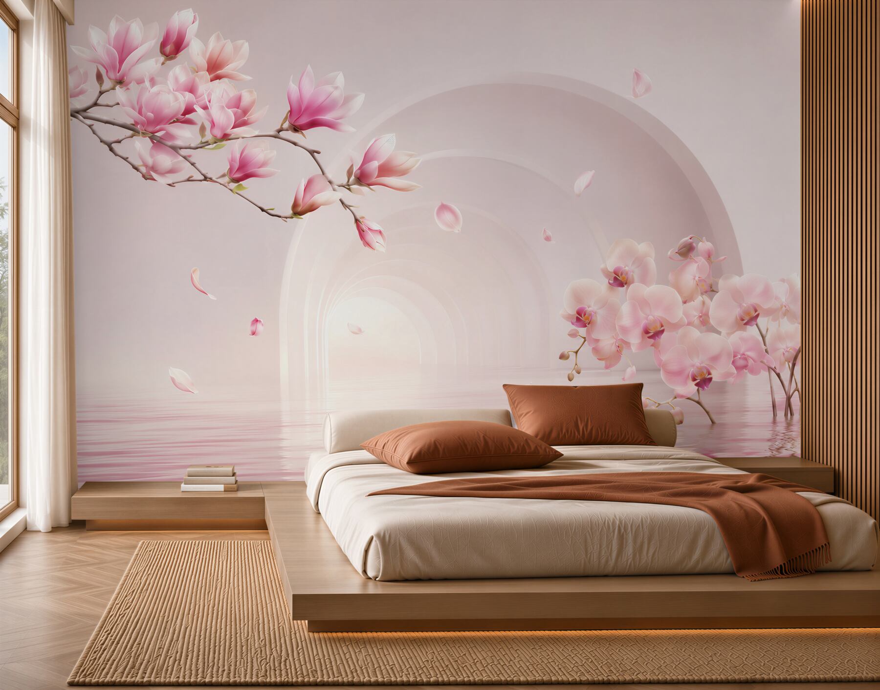 Fototapeta jasne różowe kwiaty magnolii i orchidee?v23