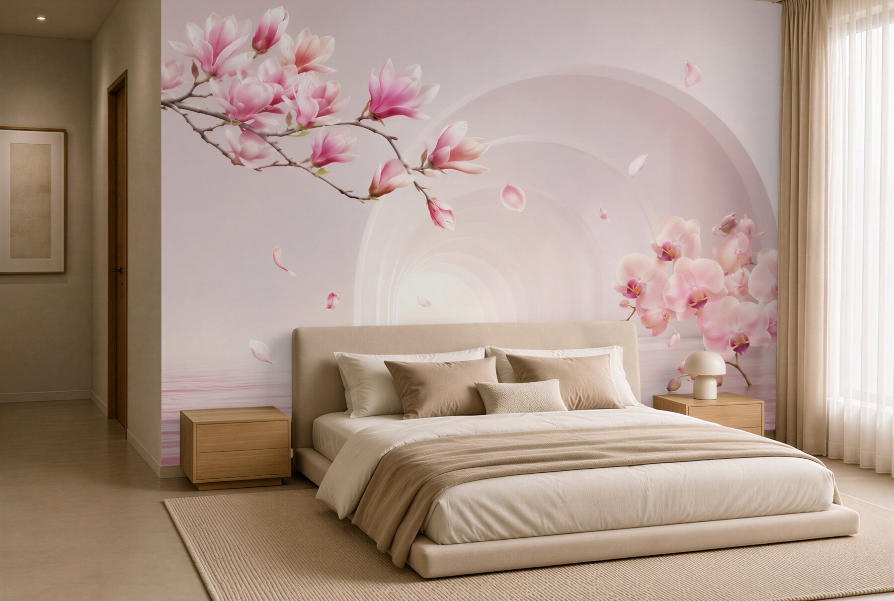 Fototapeta jasne różowe kwiaty magnolii i orchidee?v23