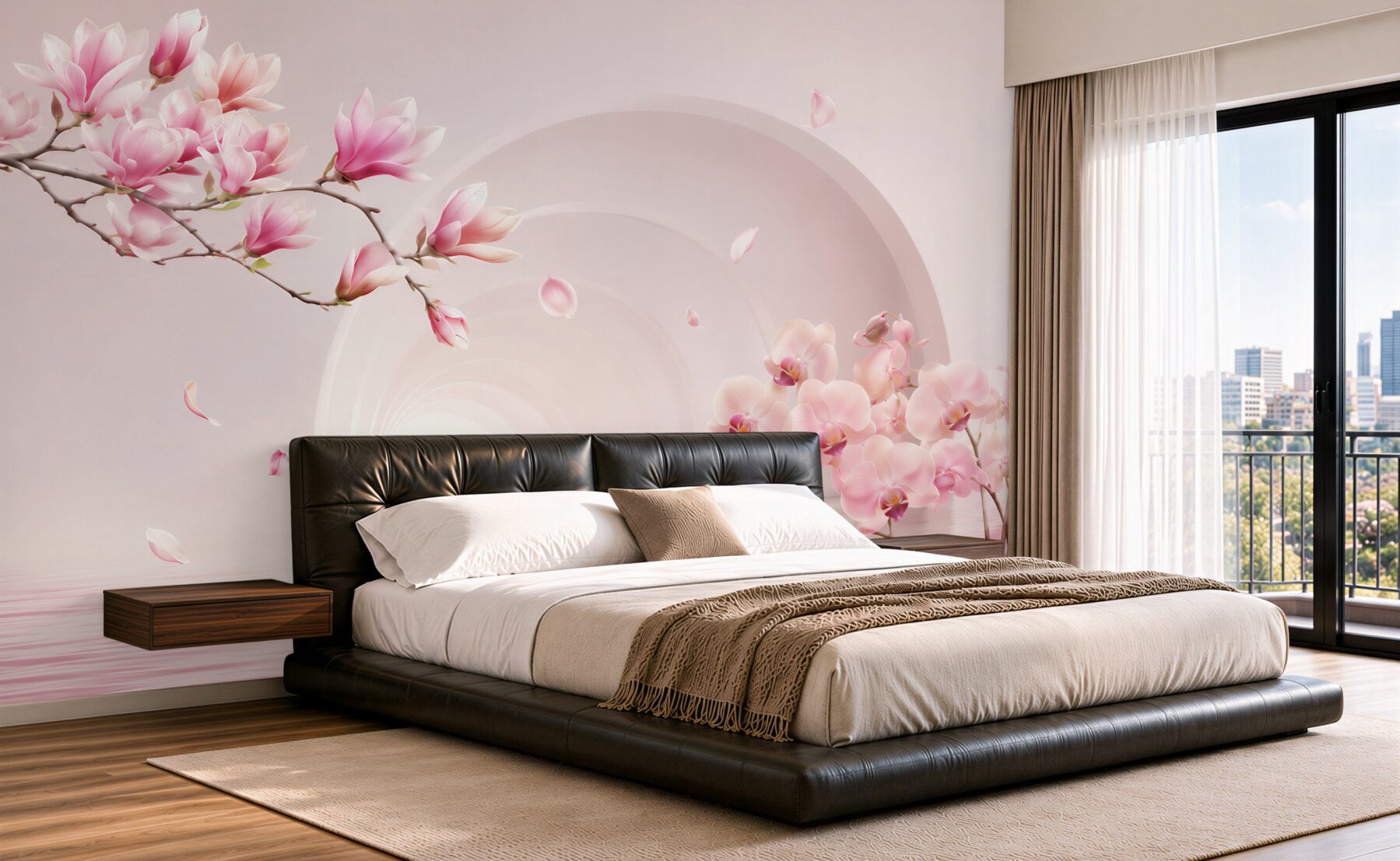 Fototapeta jasne różowe kwiaty magnolii i orchidee?v23
