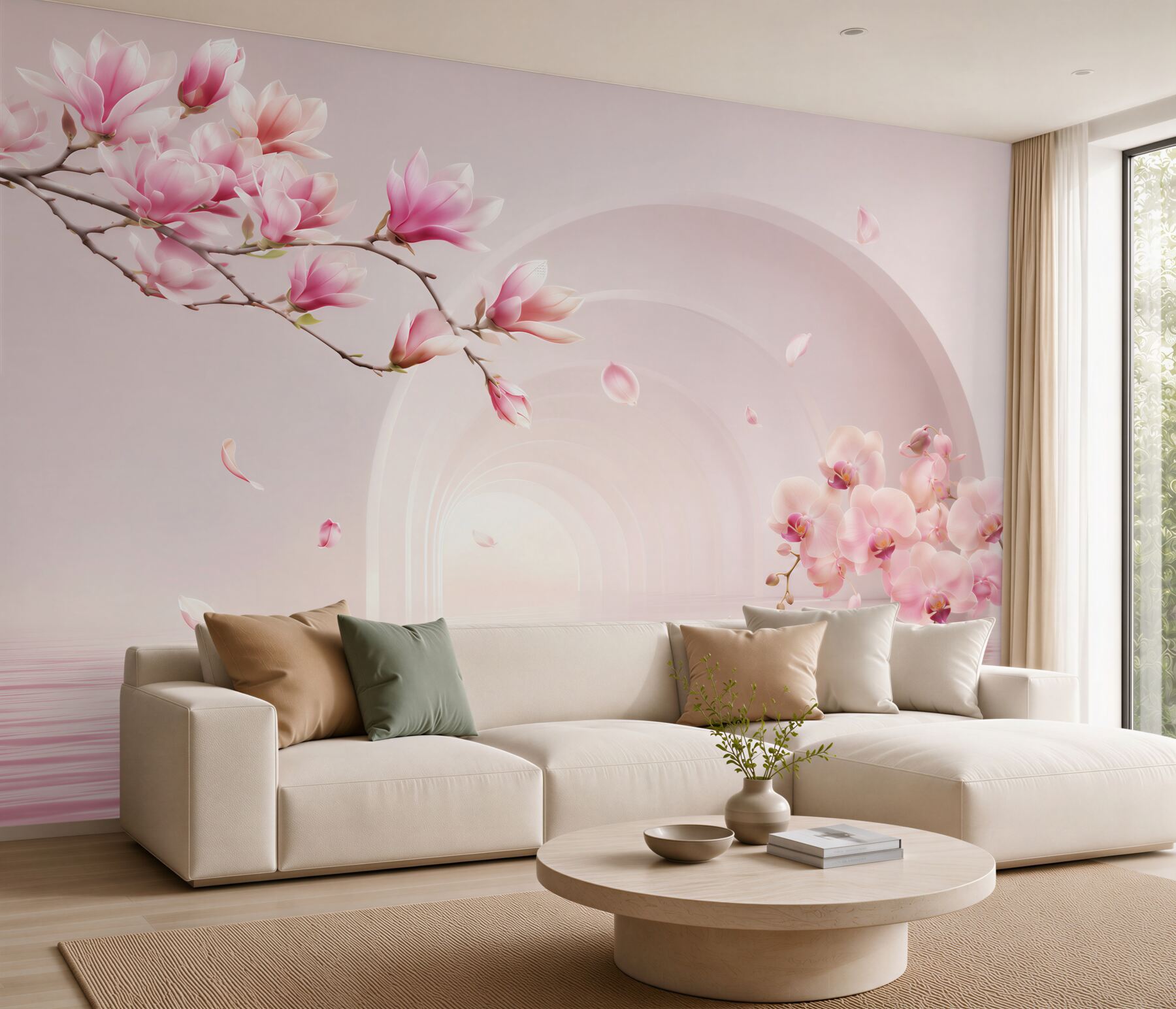 Fototapeta jasne różowe kwiaty magnolii i orchidee?v23