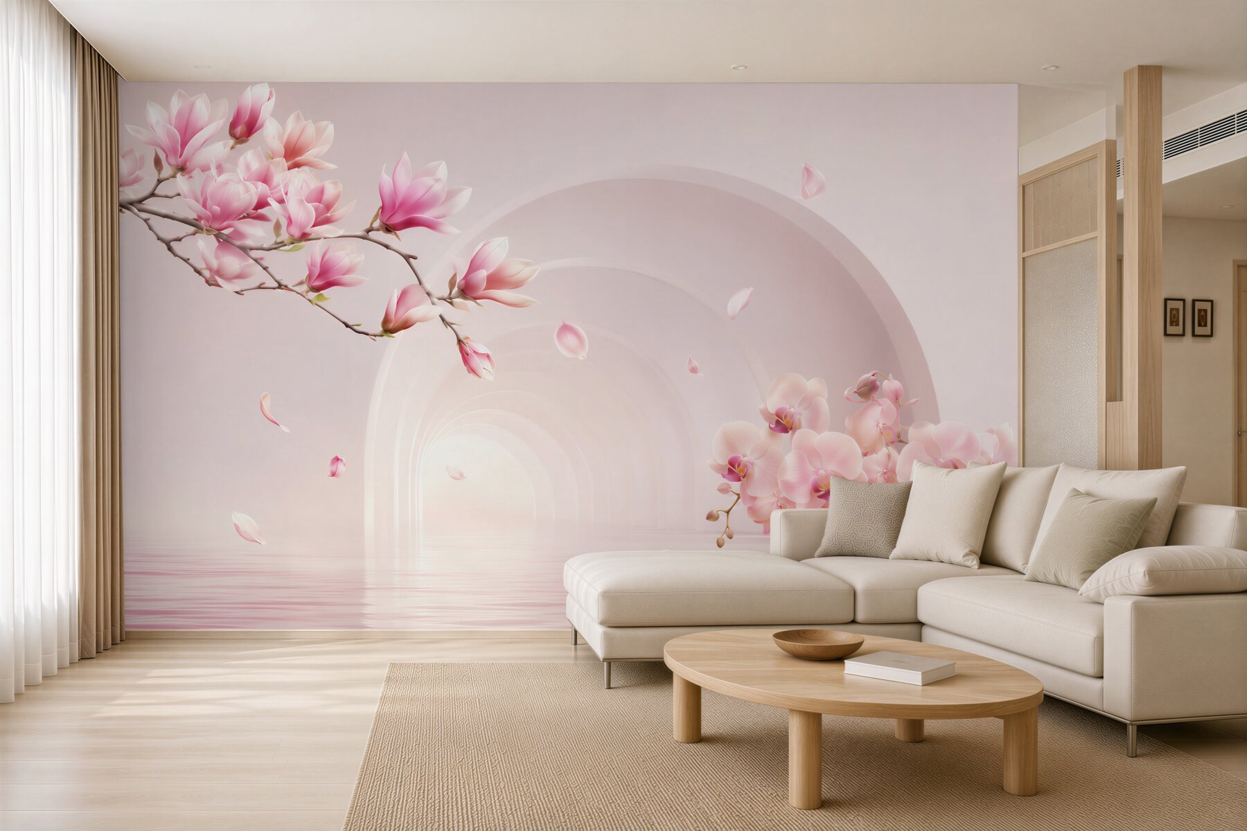 Fototapeta jasne różowe kwiaty magnolii i orchidee?v23