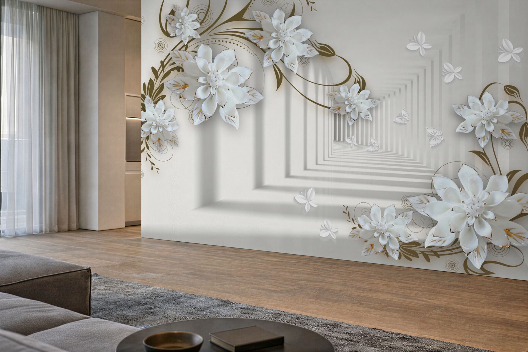 Fototapeta złote gałęzie magnolii w perspektywie tunelu?v23