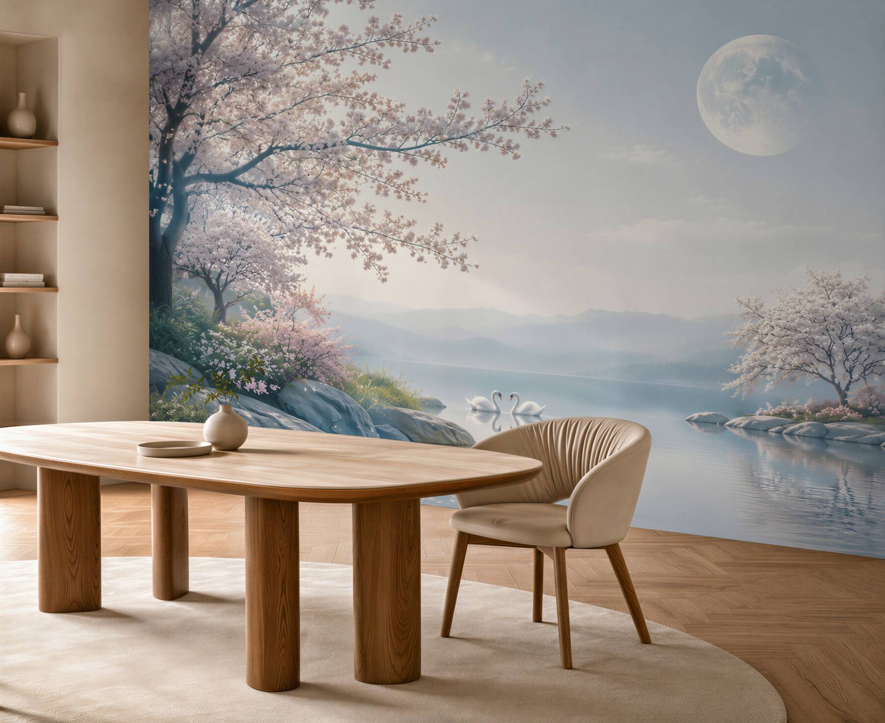 Fototapeta bajkowy księżyc w kwitnącym ogrodzie sakura?v23