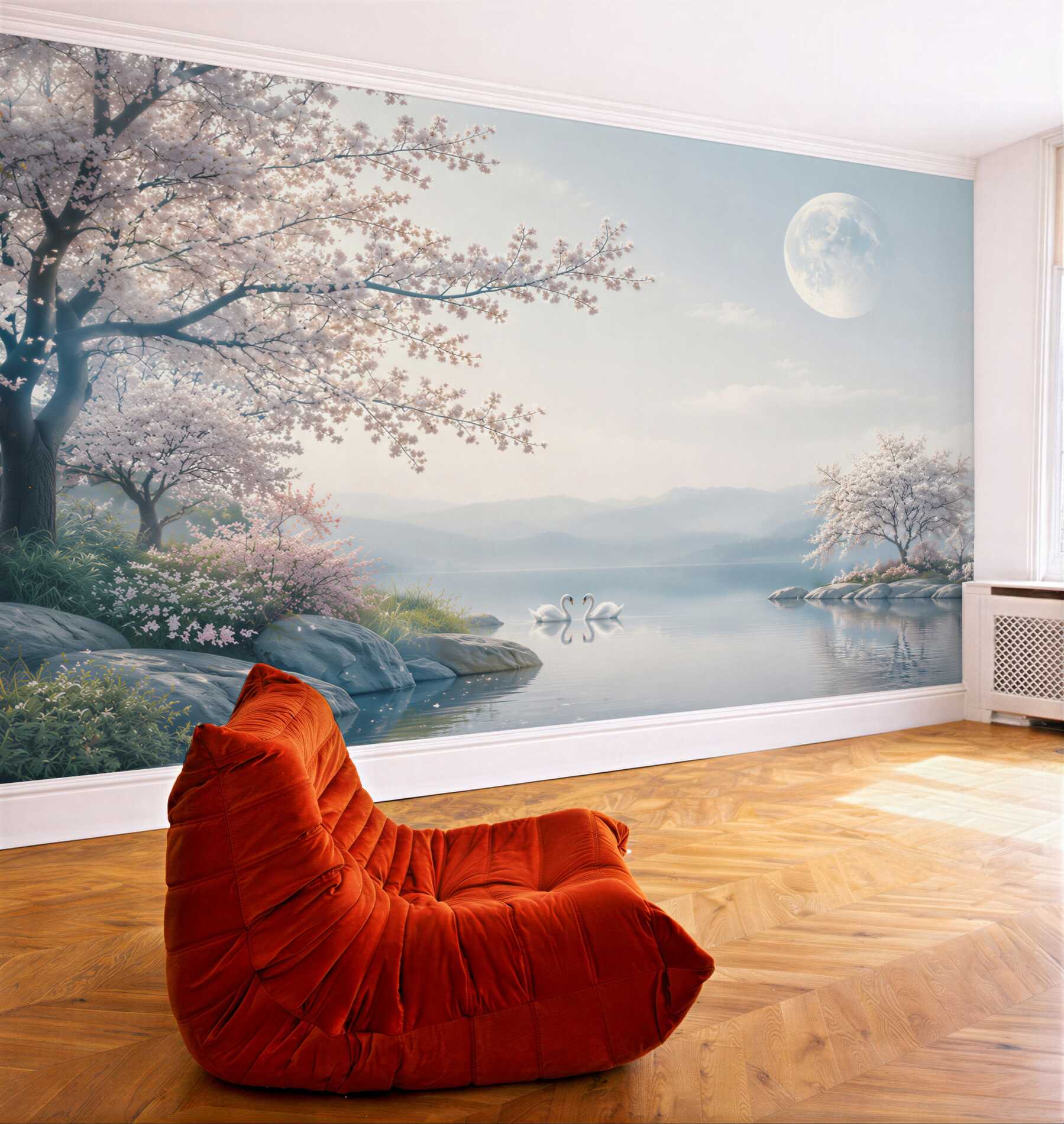 Fototapeta bajkowy księżyc w kwitnącym ogrodzie sakura?v23
