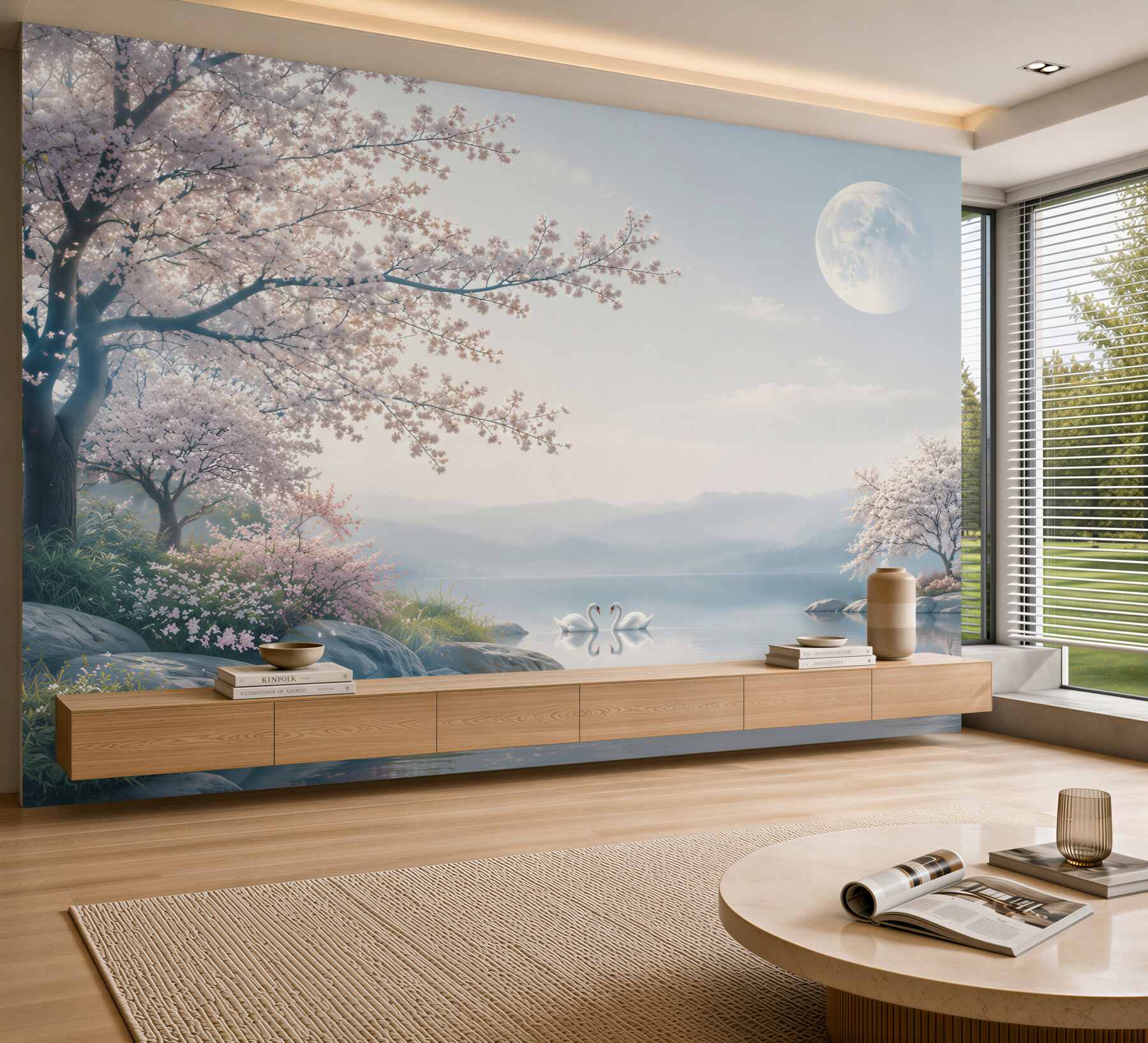 Fototapeta bajkowy księżyc w kwitnącym ogrodzie sakura?v23