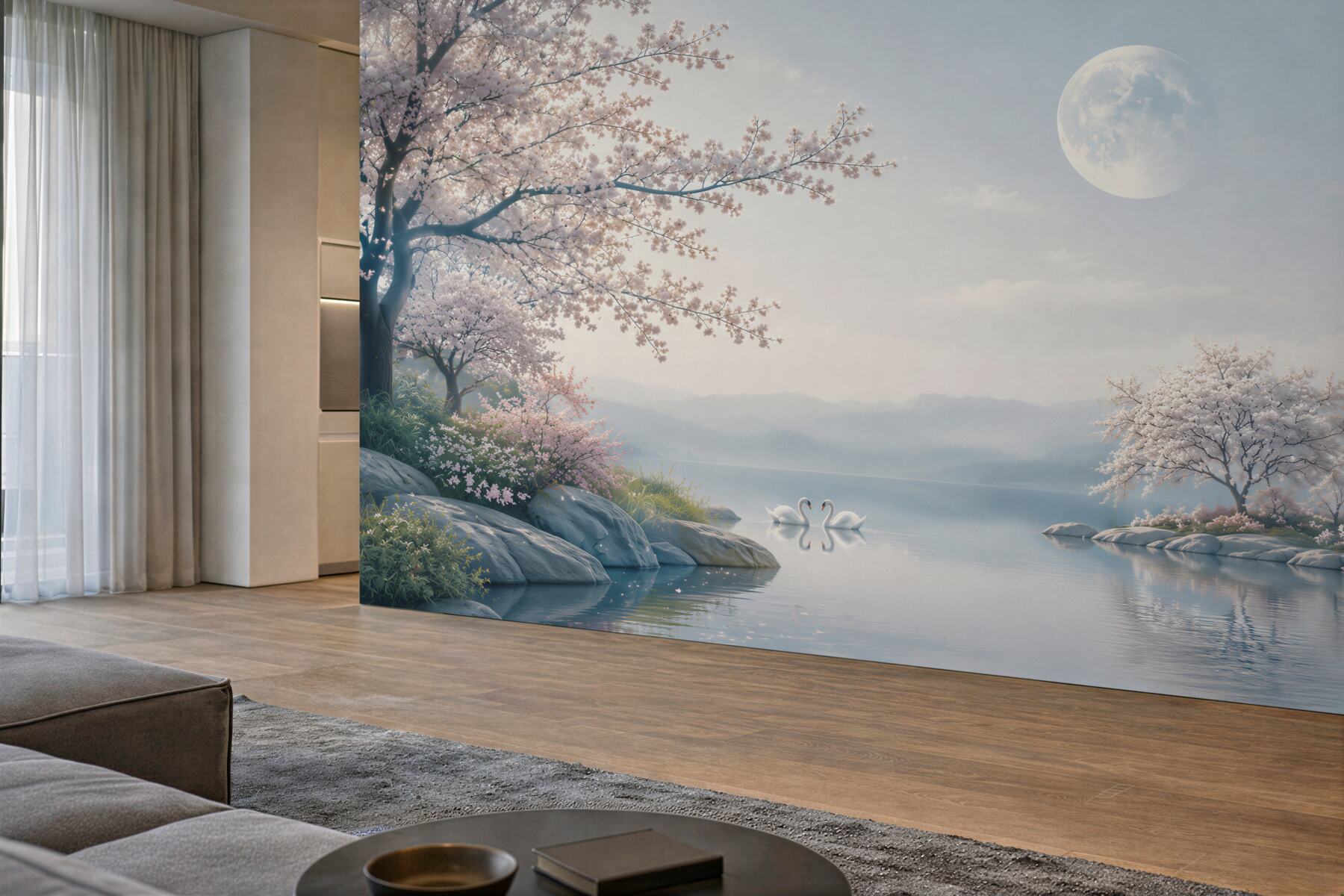 Fototapeta bajkowy księżyc w kwitnącym ogrodzie sakura?v23