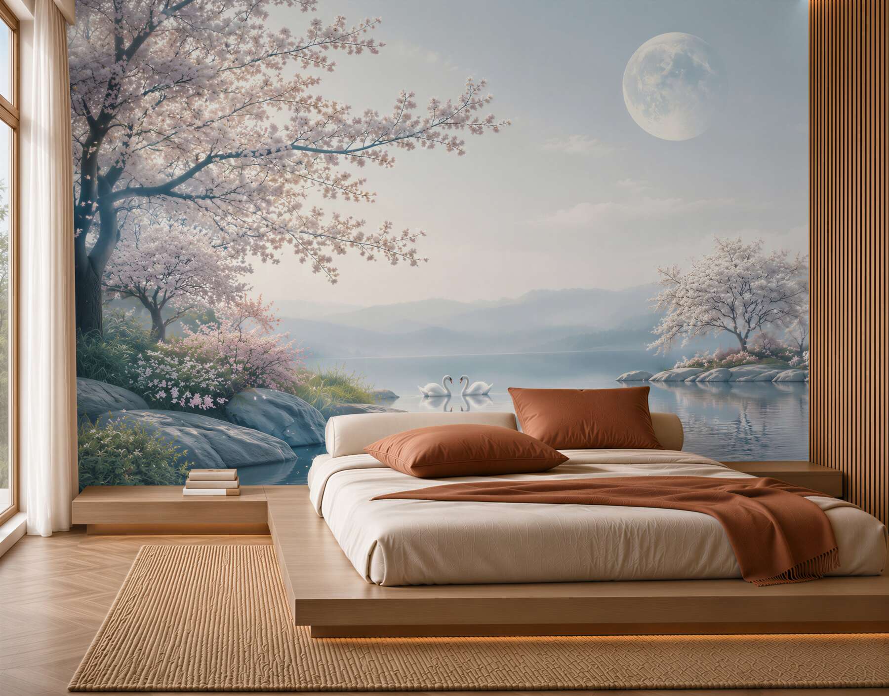 Fototapeta bajkowy księżyc w kwitnącym ogrodzie sakura?v23