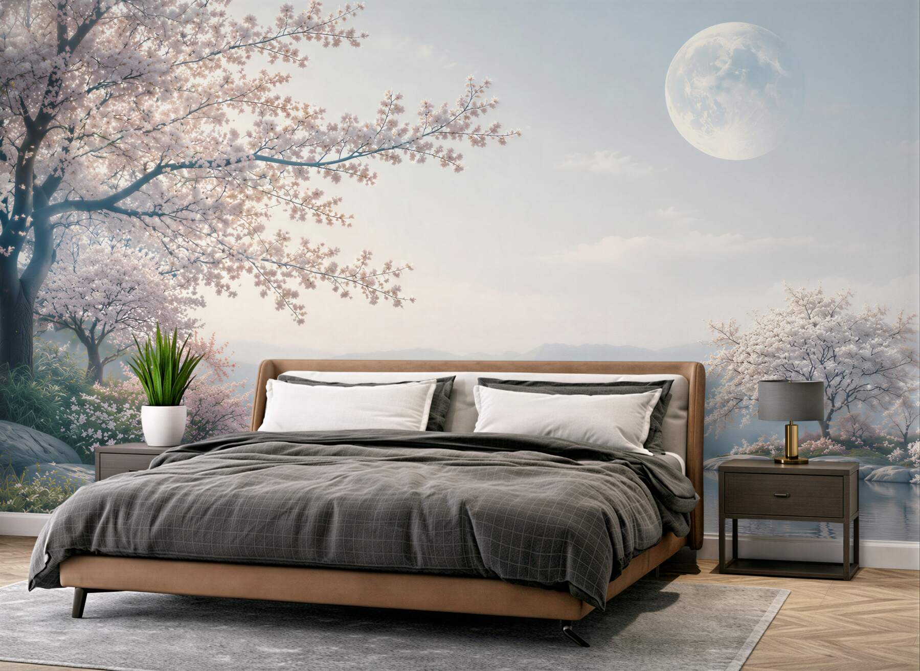 Fototapeta bajkowy księżyc w kwitnącym ogrodzie sakura?v23