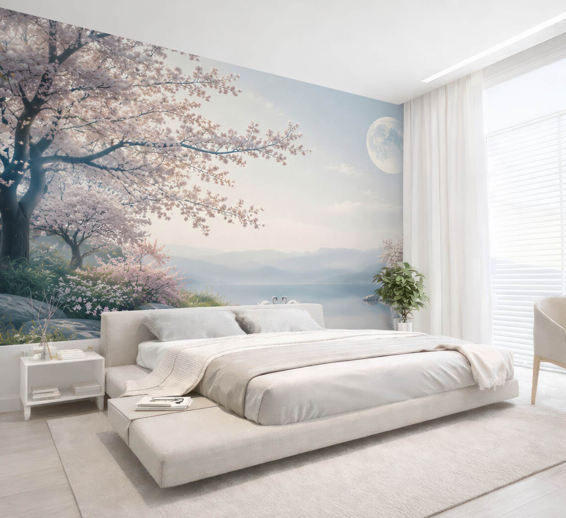 Fototapeta bajkowy księżyc w kwitnącym ogrodzie sakura?v23