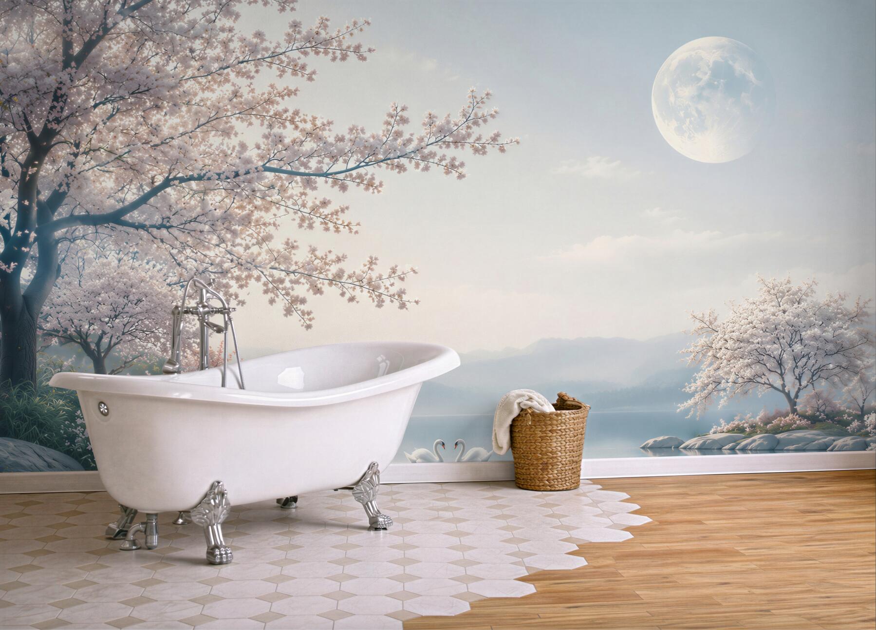 Fototapeta bajkowy księżyc w kwitnącym ogrodzie sakura?v23