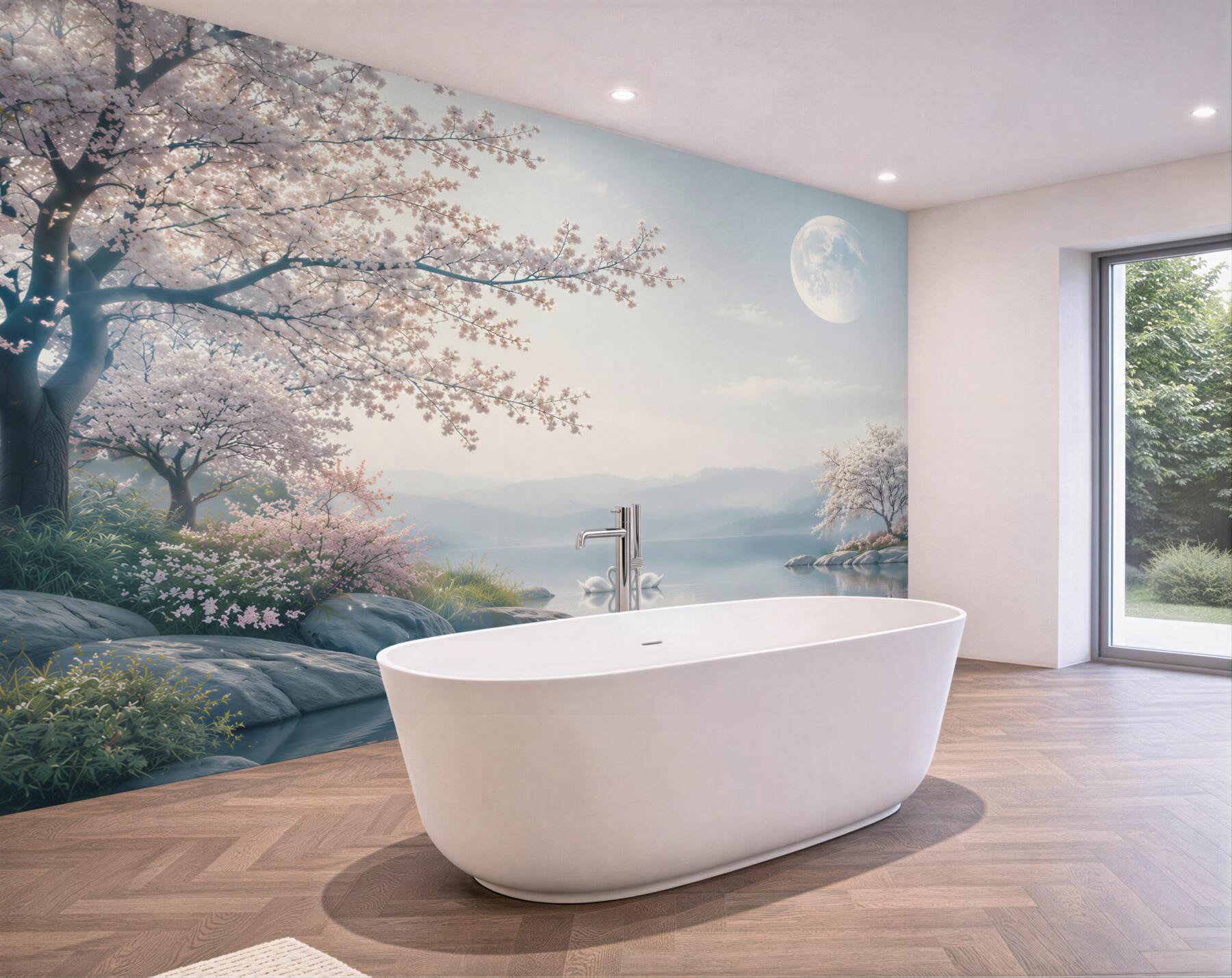 Fototapeta bajkowy księżyc w kwitnącym ogrodzie sakura?v23