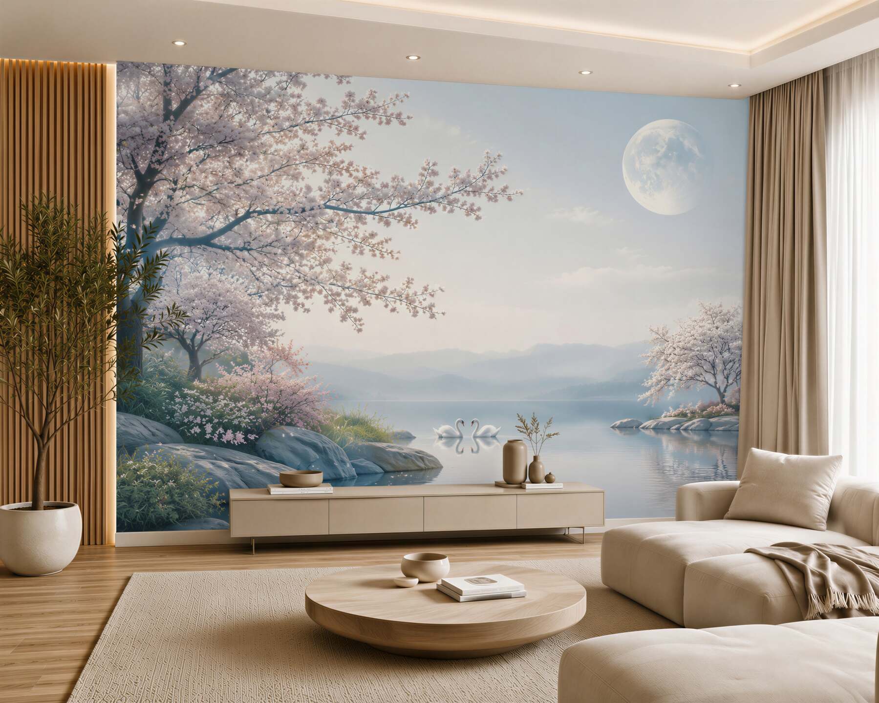 Fototapeta bajkowy księżyc w kwitnącym ogrodzie sakura?v23