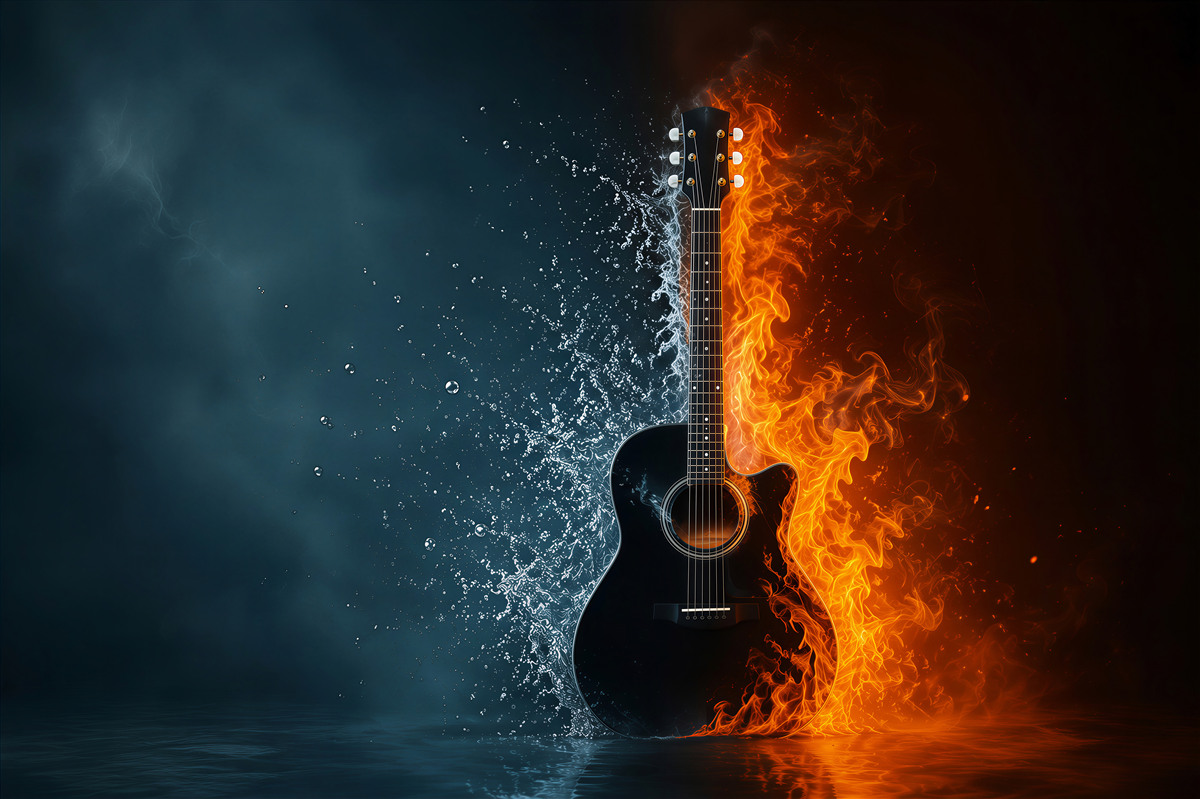 Fototapeta gitara w wodzie i w ogniu