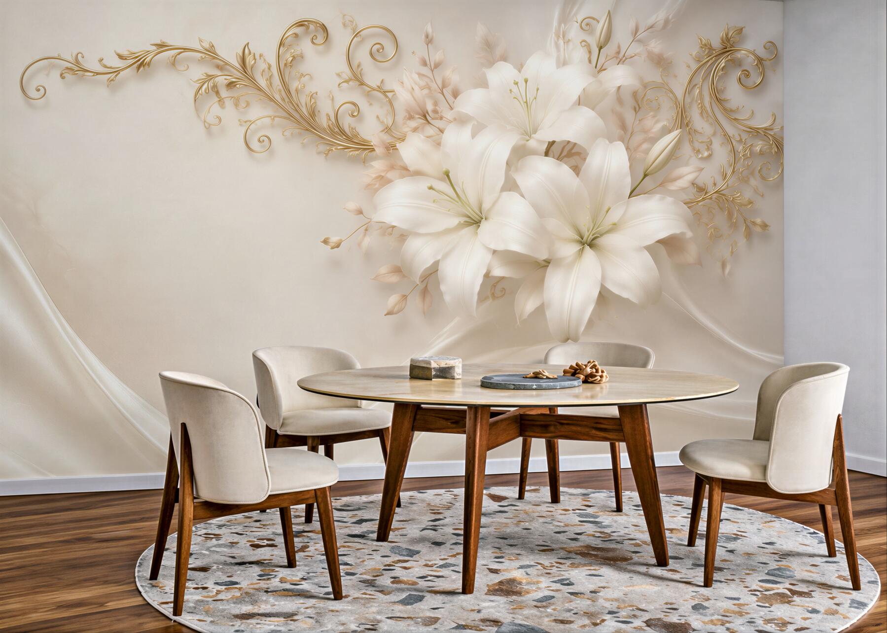 Fototapeta białe kwiaty z dżetów i złota?v23