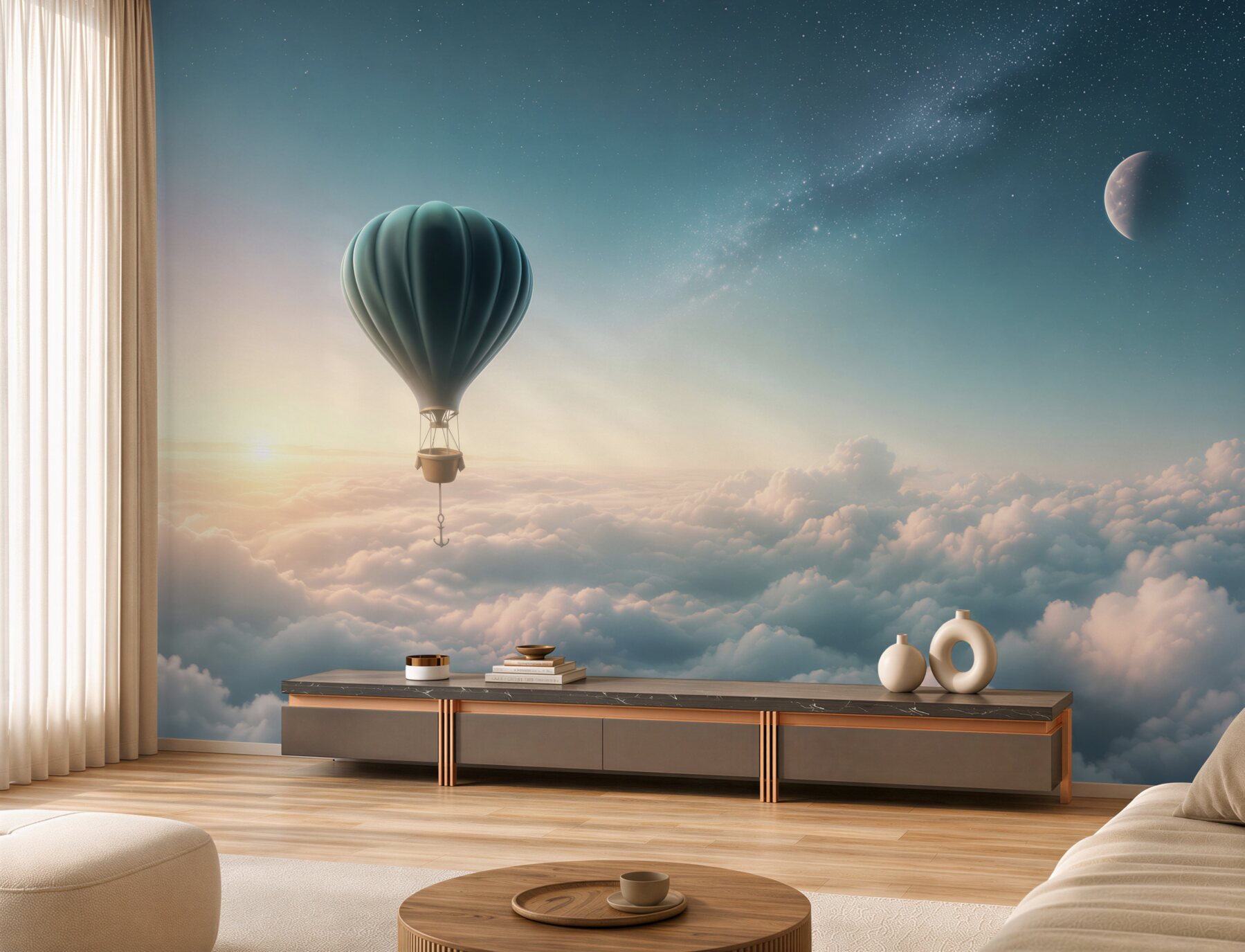 Fototapeta balon na ogrzane powietrze nad chmurami w nocy?v23