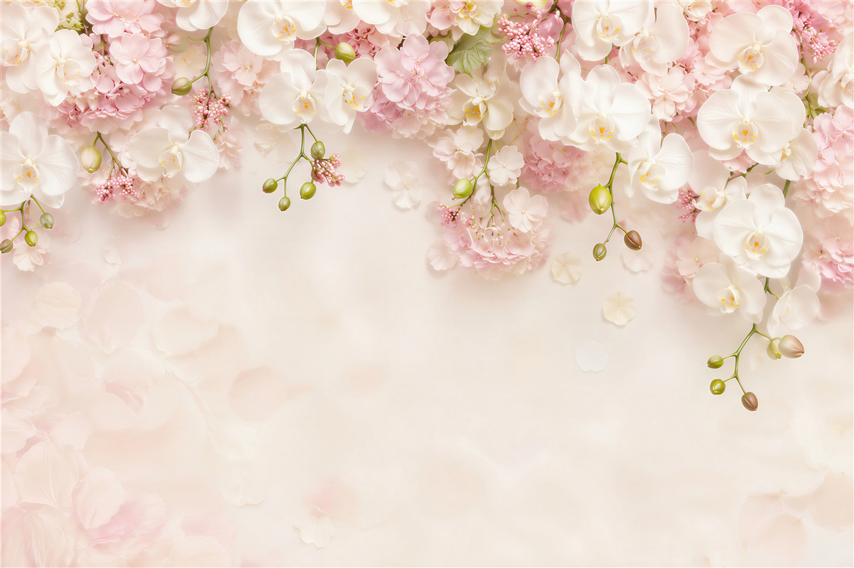 Fototapeta wieszanie białych orchidei z różowymi
