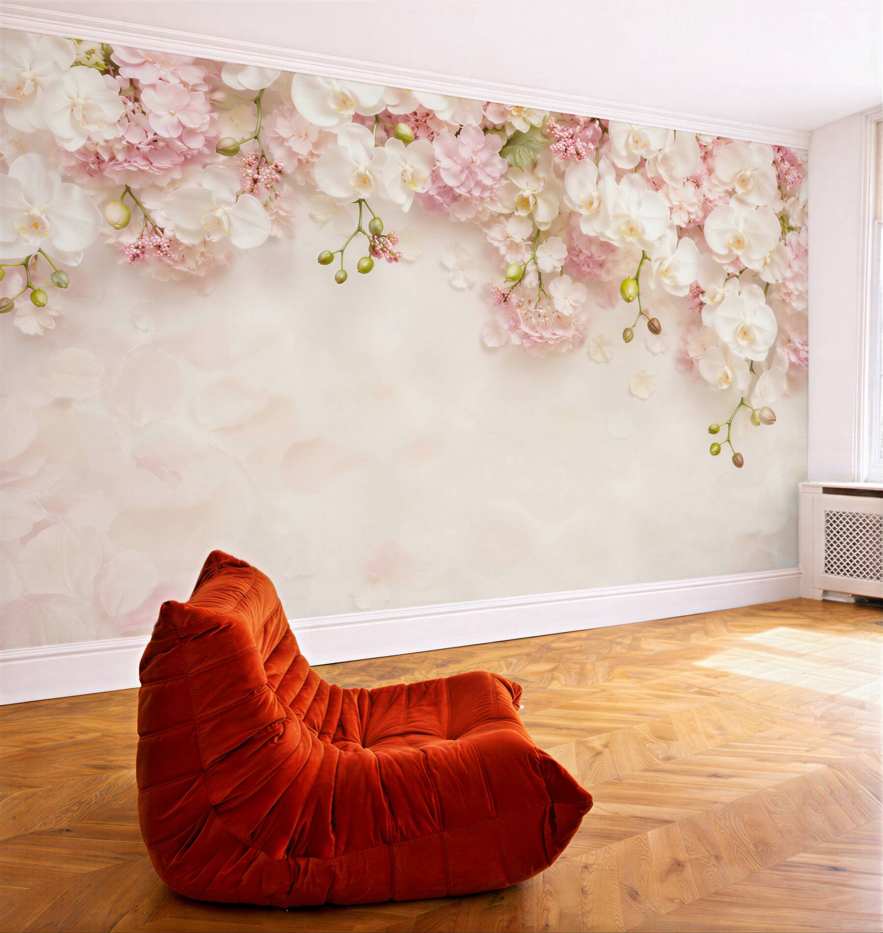 Fototapeta wieszanie białych orchidei z różowymi?v23