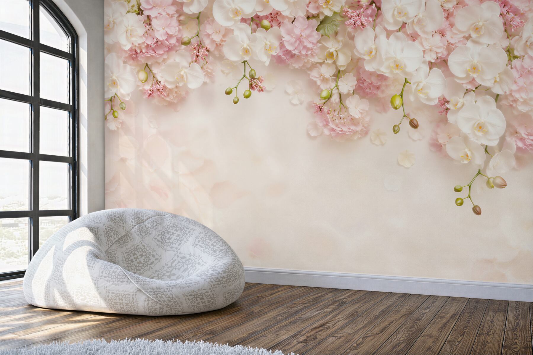Fototapeta wieszanie białych orchidei z różowymi?v23