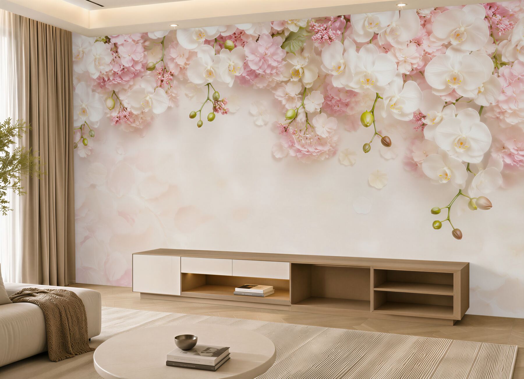 Fototapeta wieszanie białych orchidei z różowymi?v23