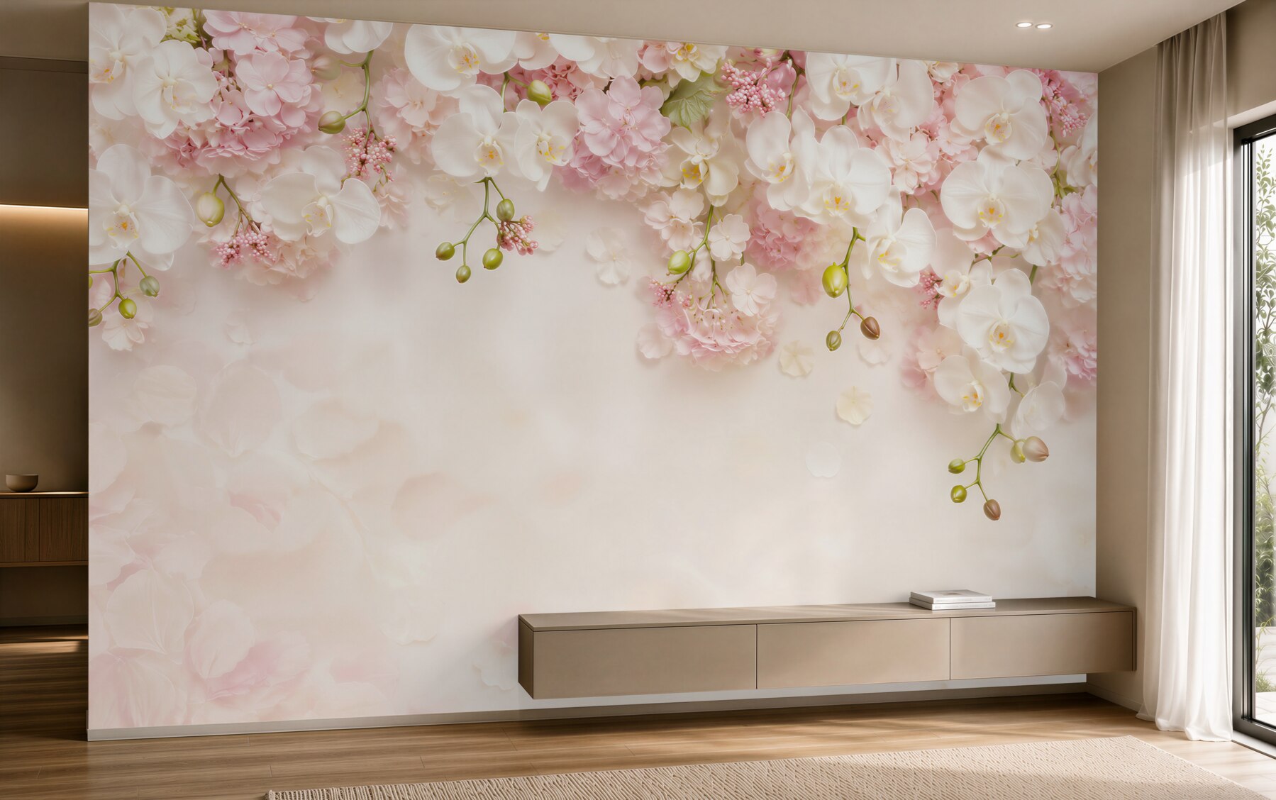Fototapeta wieszanie białych orchidei z różowymi?v23