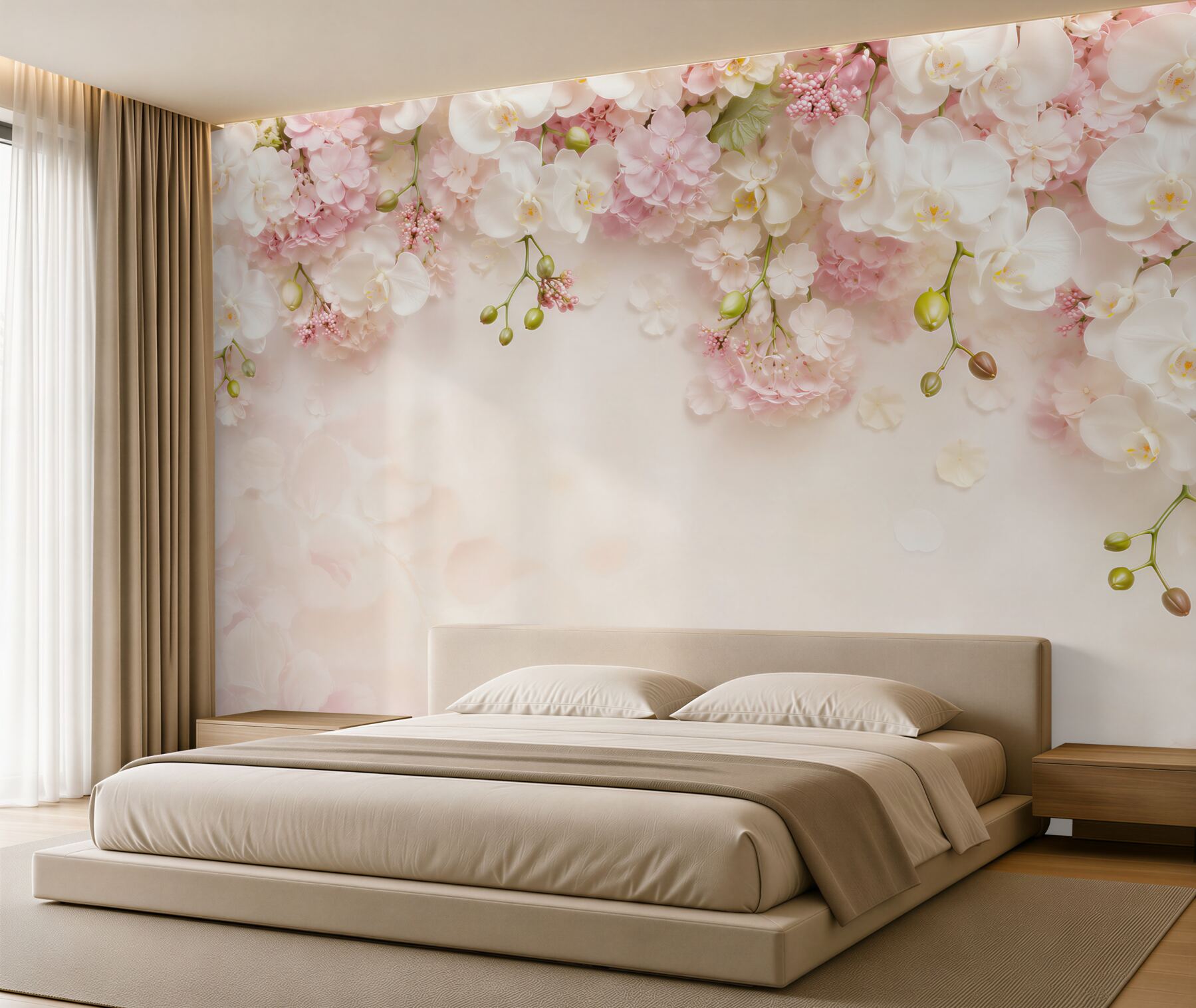 Fototapeta wieszanie białych orchidei z różowymi