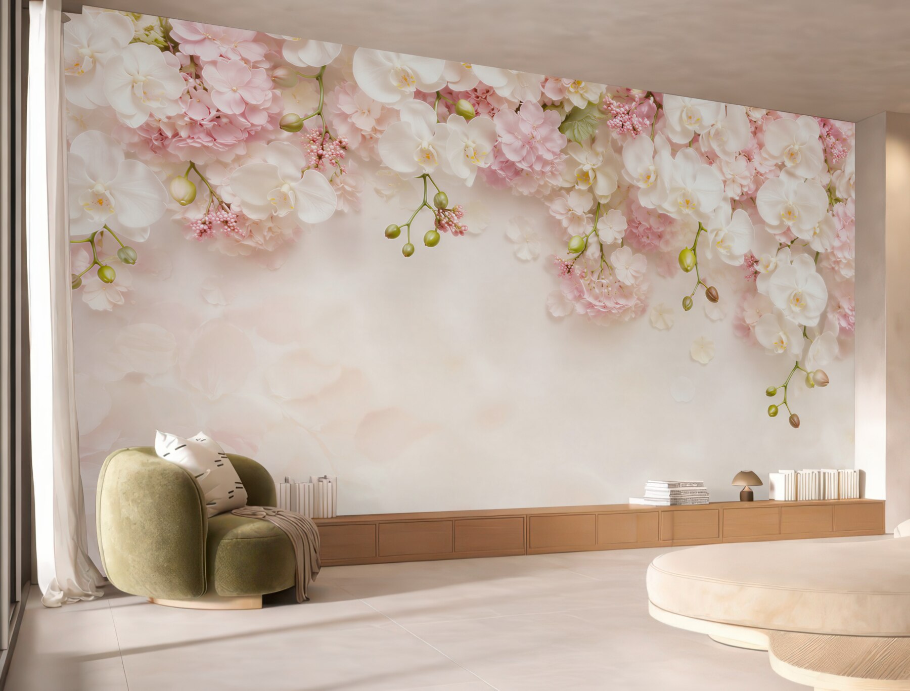 Fototapeta wieszanie białych orchidei z różowymi?v23