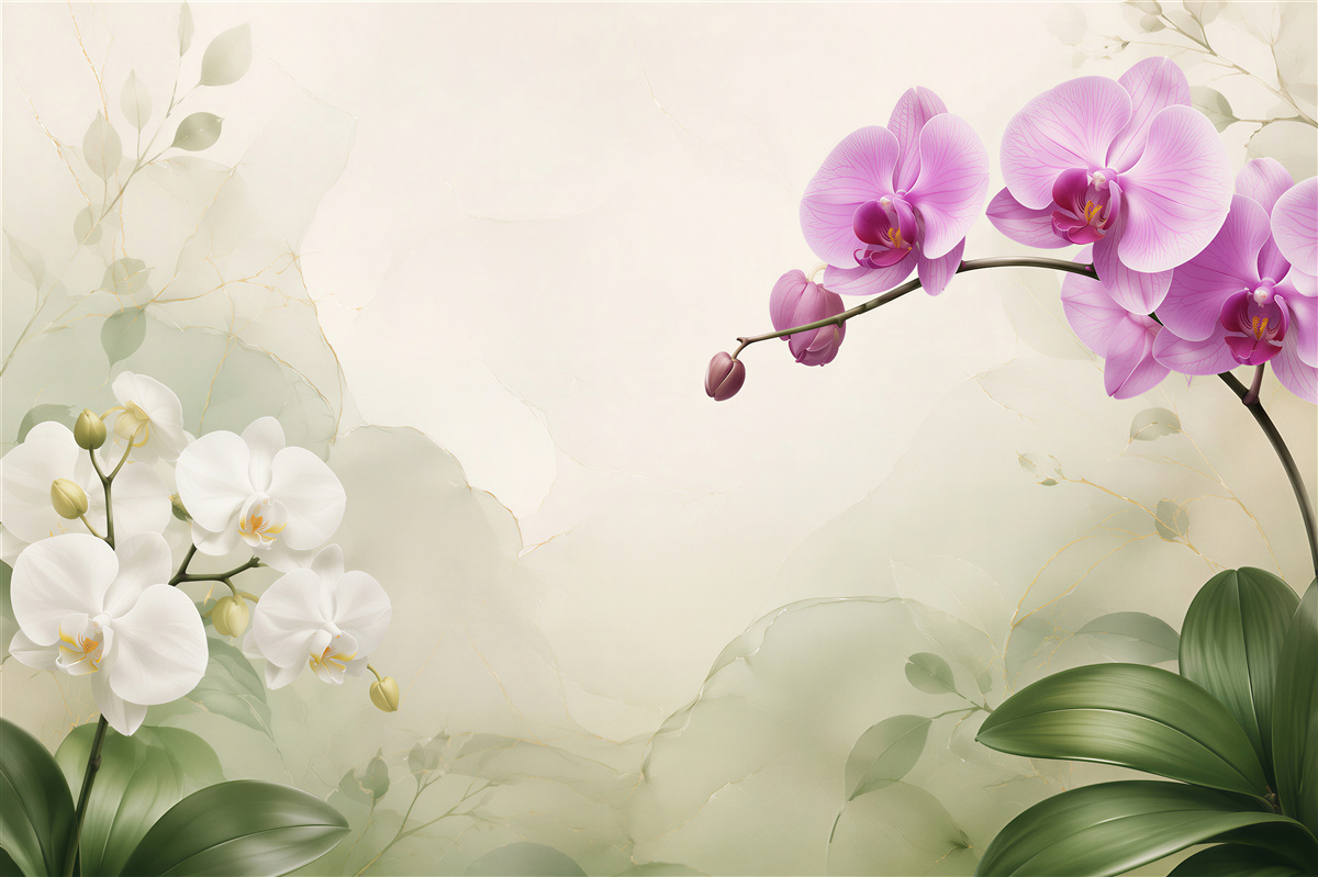 Fototapeta liliowe i białe orchidee