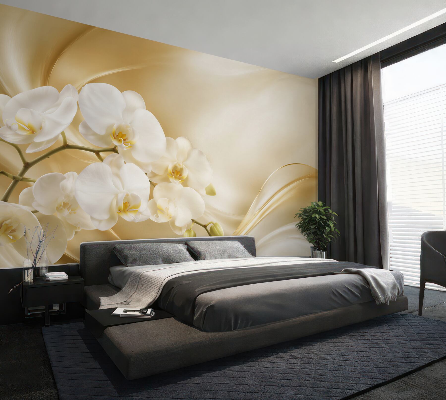 Fototapeta bujne białe orchidee na brązowym jedwabiu?v23