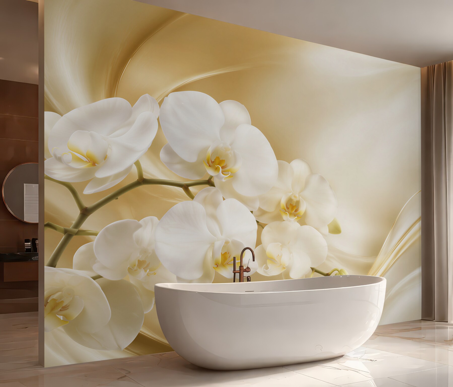 Fototapeta bujne białe orchidee na brązowym jedwabiu?v23