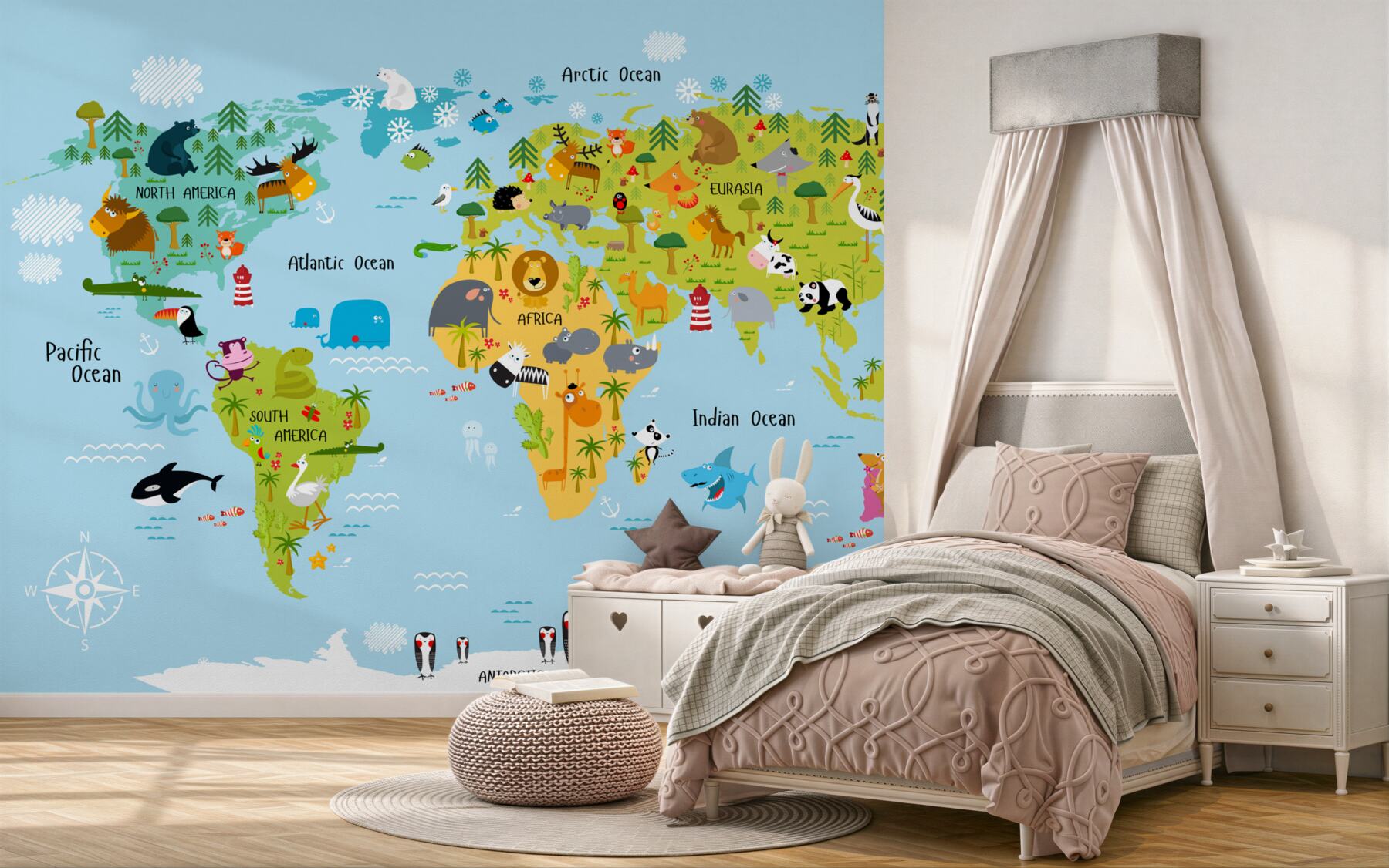 Fototapeta mapa świata dla dzieci ze zwierzętami?v23