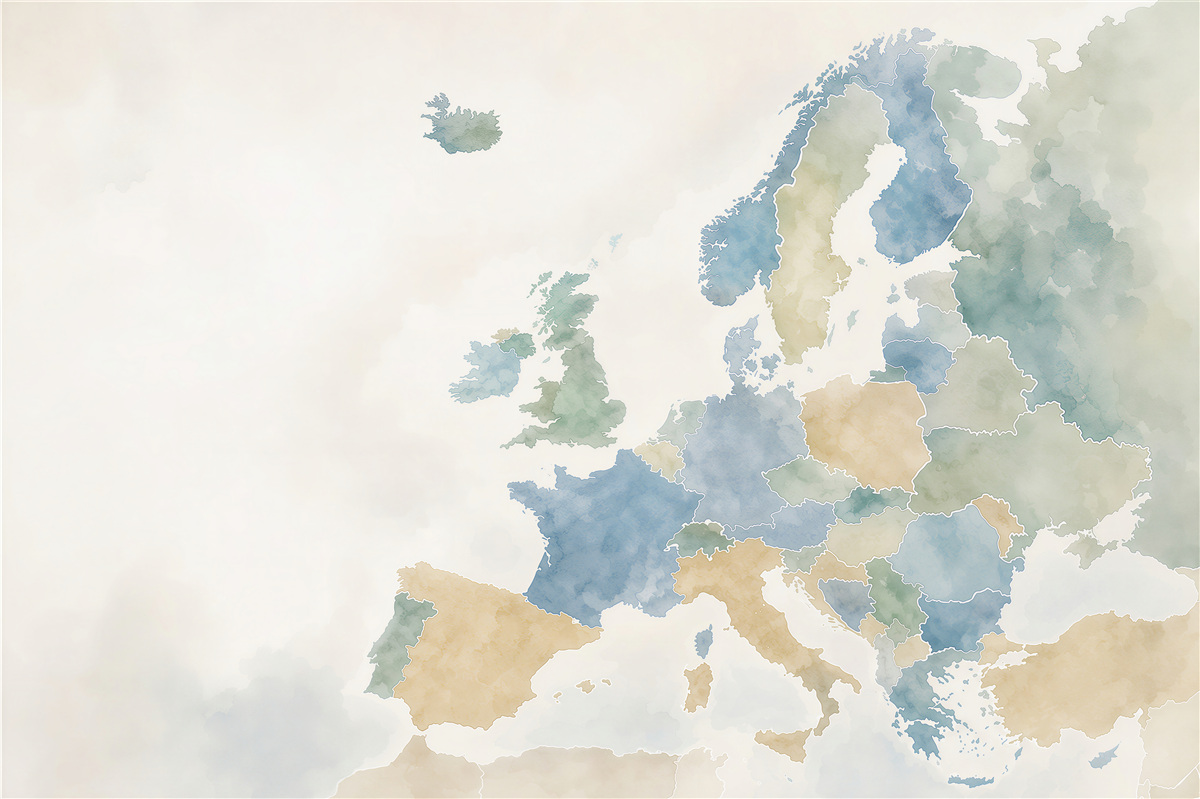Fototapeta mapa krajów europy z flagami