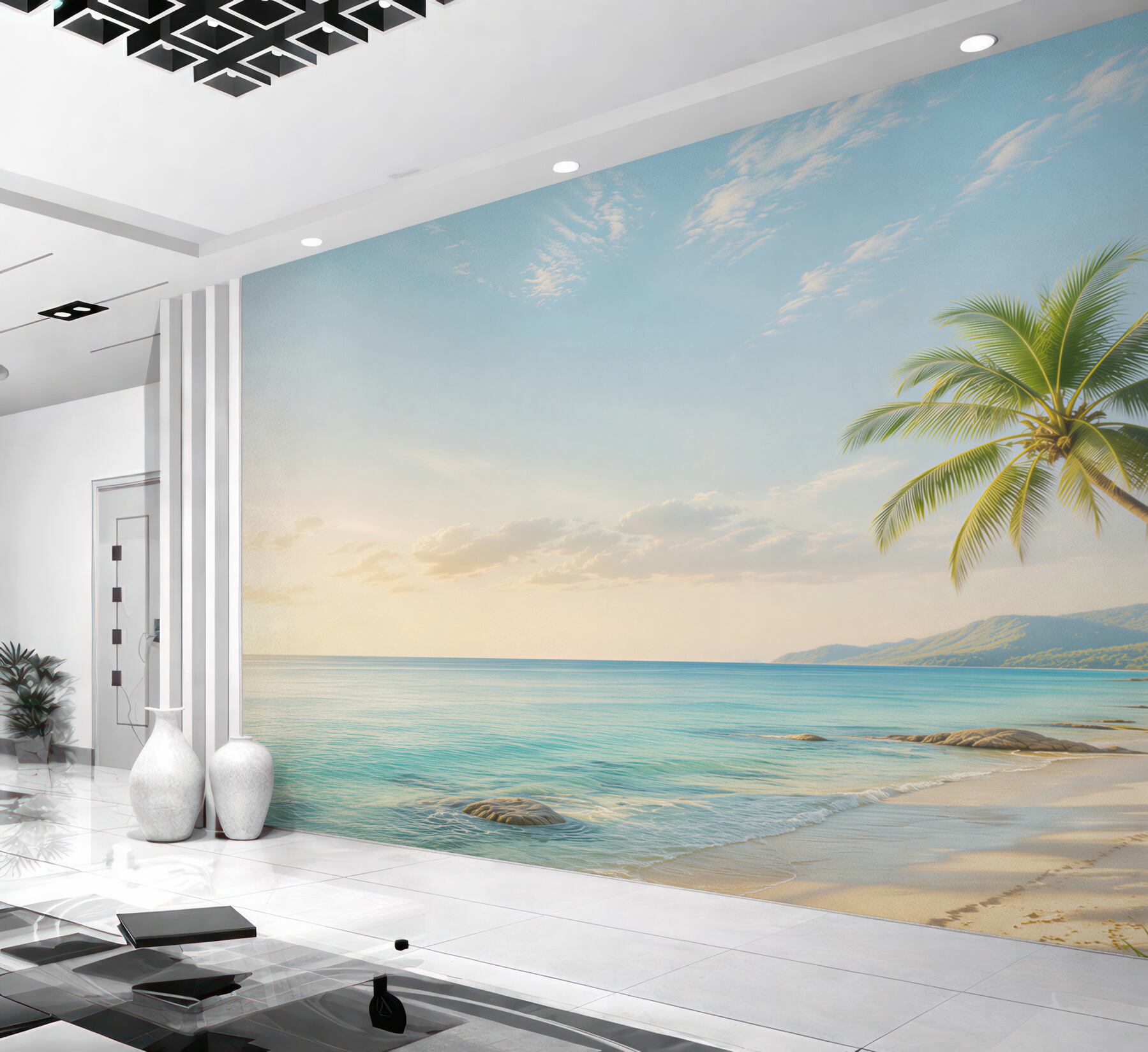 Fototapeta krajobraz plaży z delfinami?v23