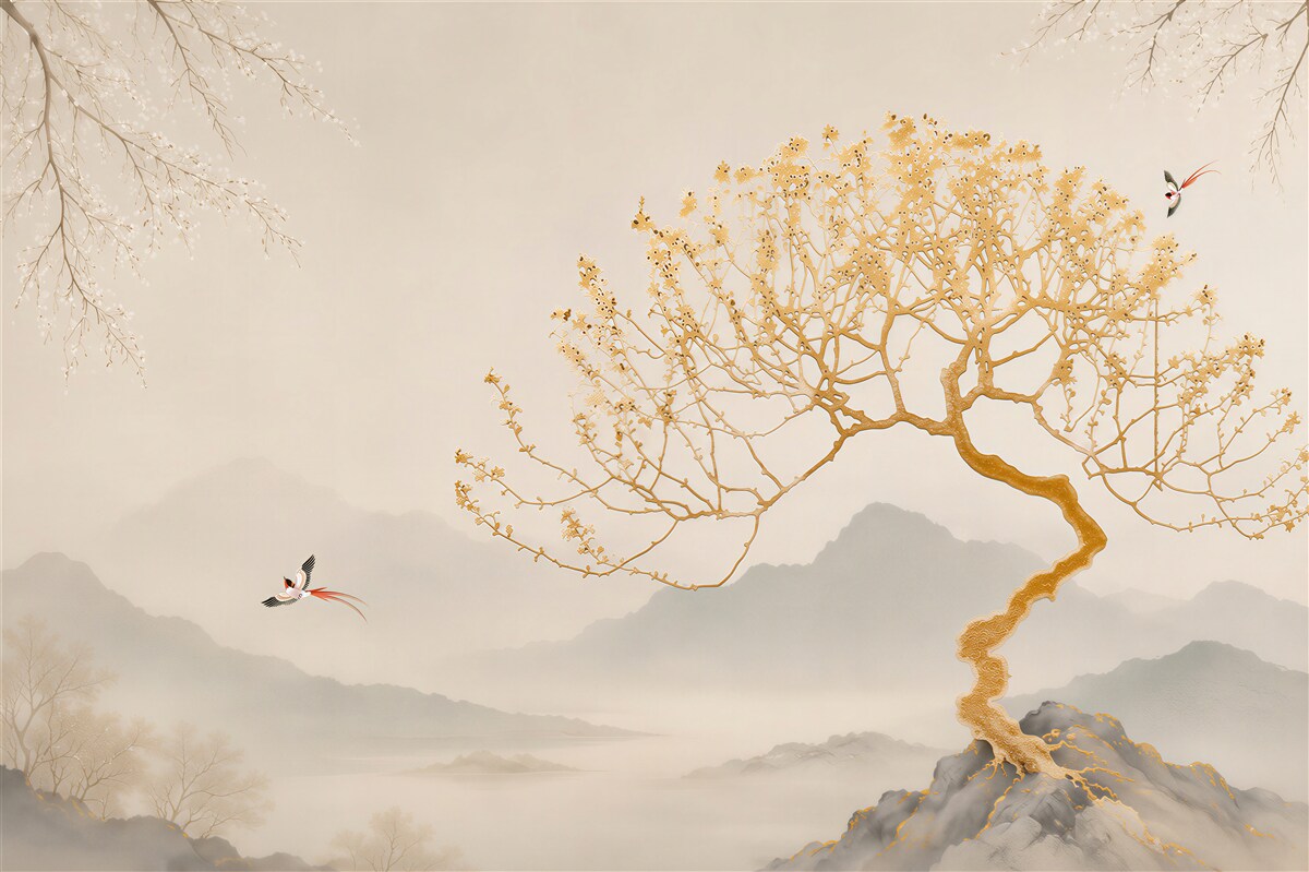 Fototapeta złota sylwetka drzewa bonsai
