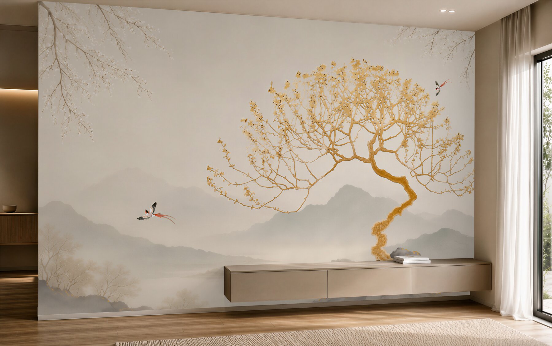 Fototapeta złota sylwetka drzewa bonsai?v23