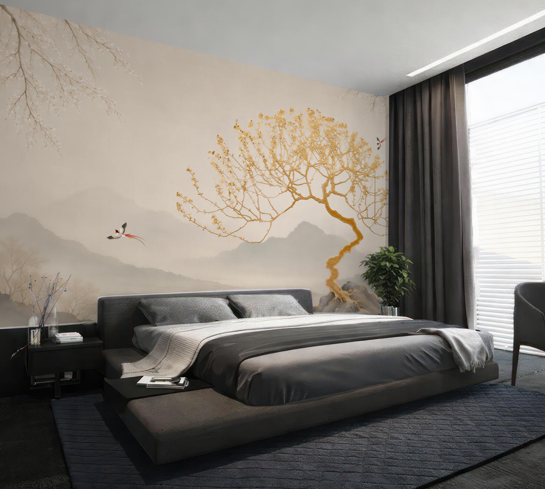 Fototapeta złota sylwetka drzewa bonsai?v23