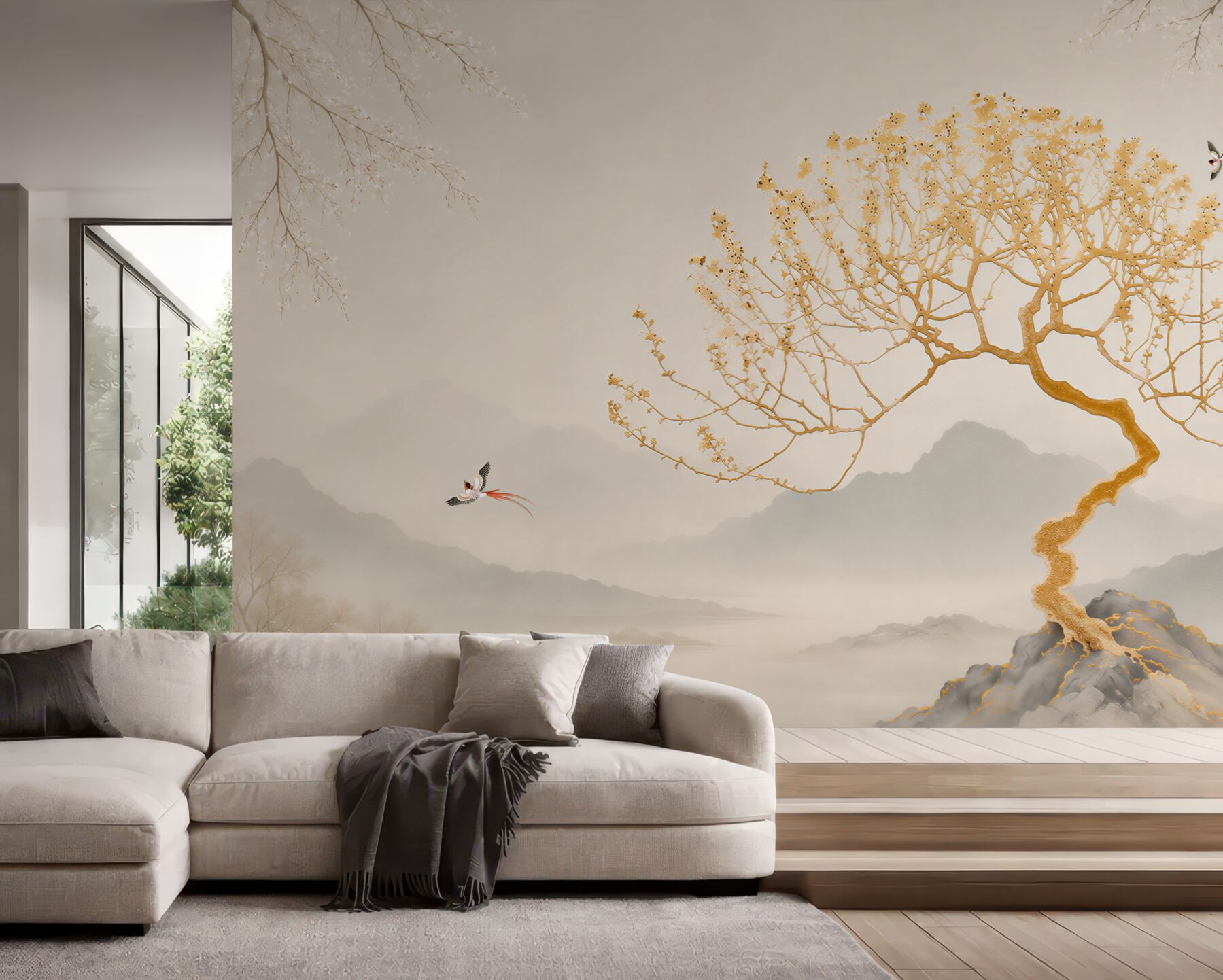 Fototapeta złota sylwetka drzewa bonsai?v23