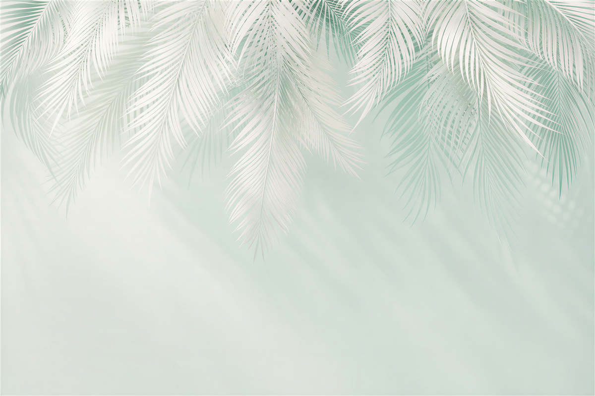 Fototapeta białe liście palmowe na turkusowym tle