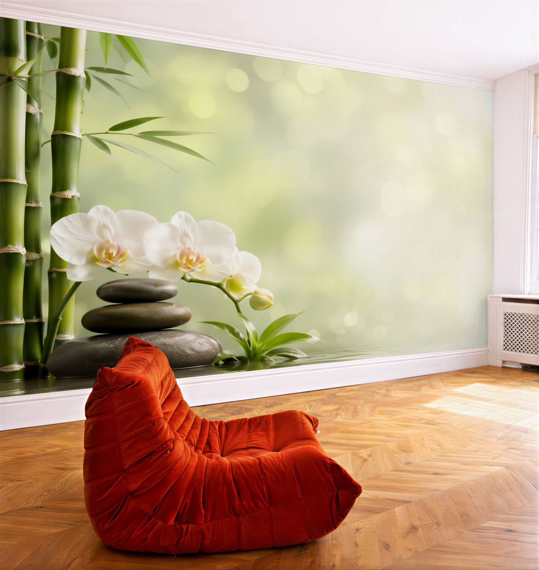 Fototapeta kamienie bambusowe i biała orchidea?v23