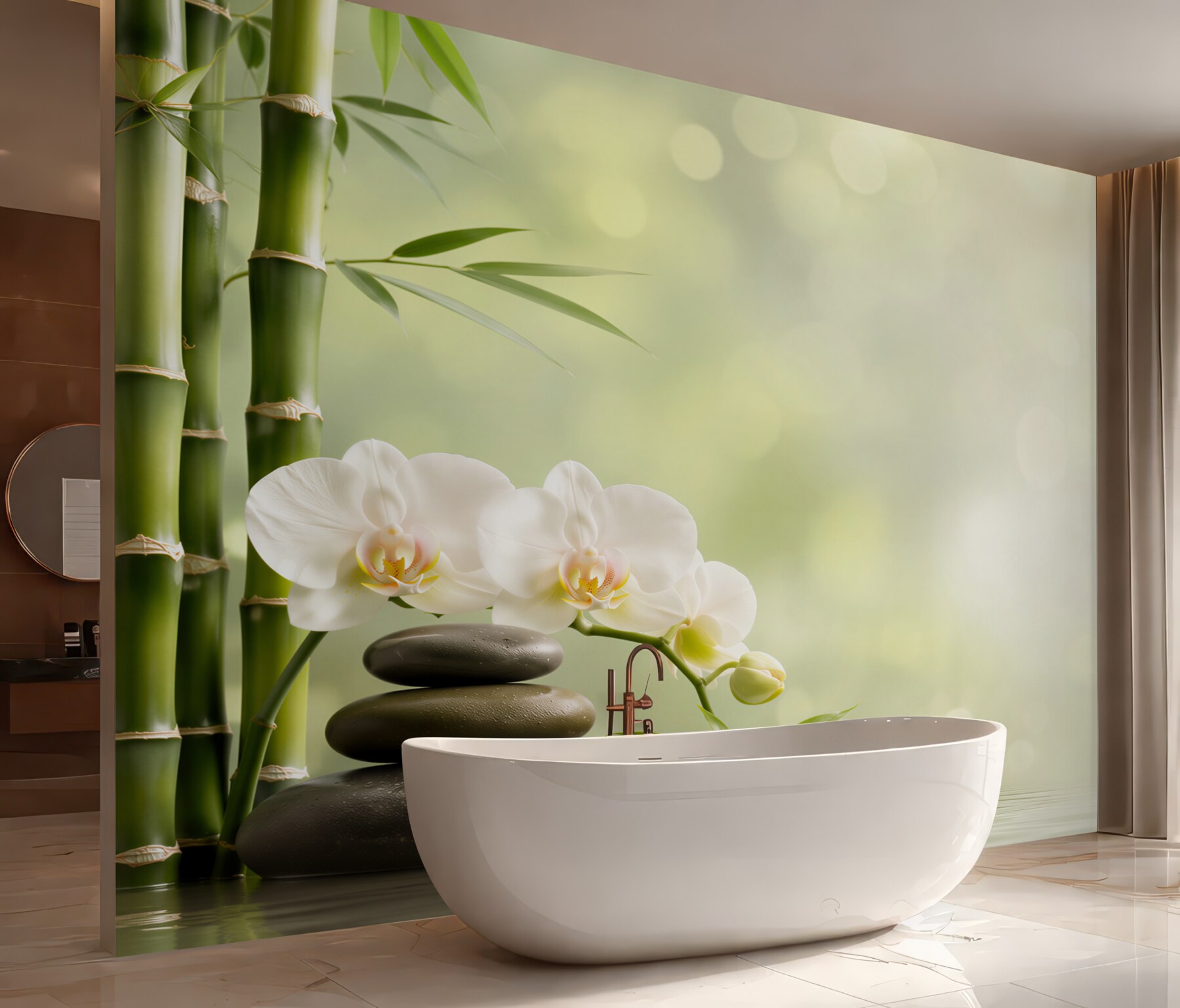 Fototapeta kamienie bambusowe i biała orchidea?v23