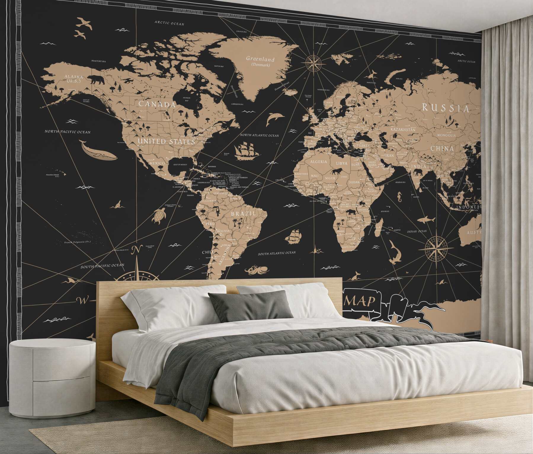 Fototapeta mapa świata na czarnym tle