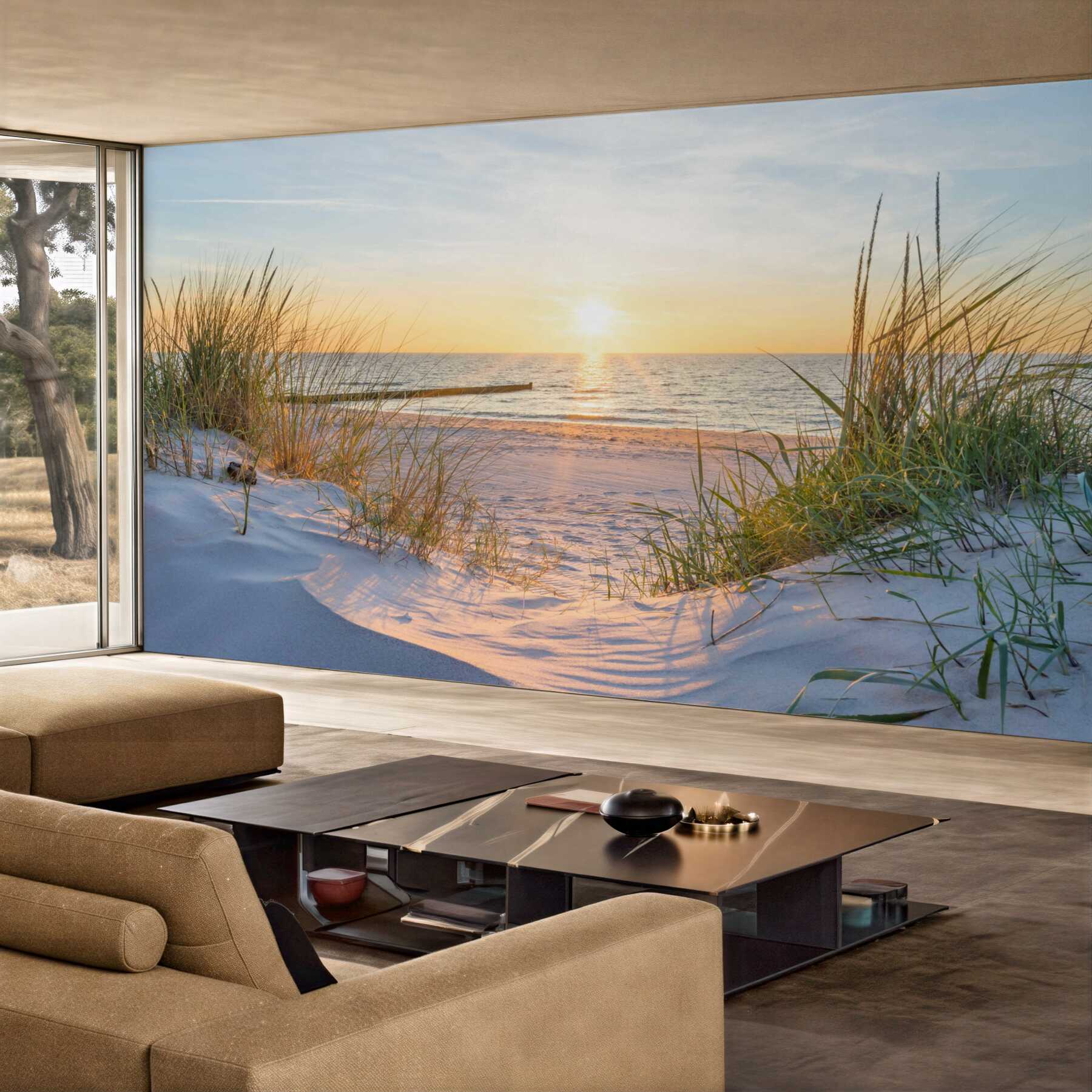 Fototapeta zielona trawa na piaszczystej plaży