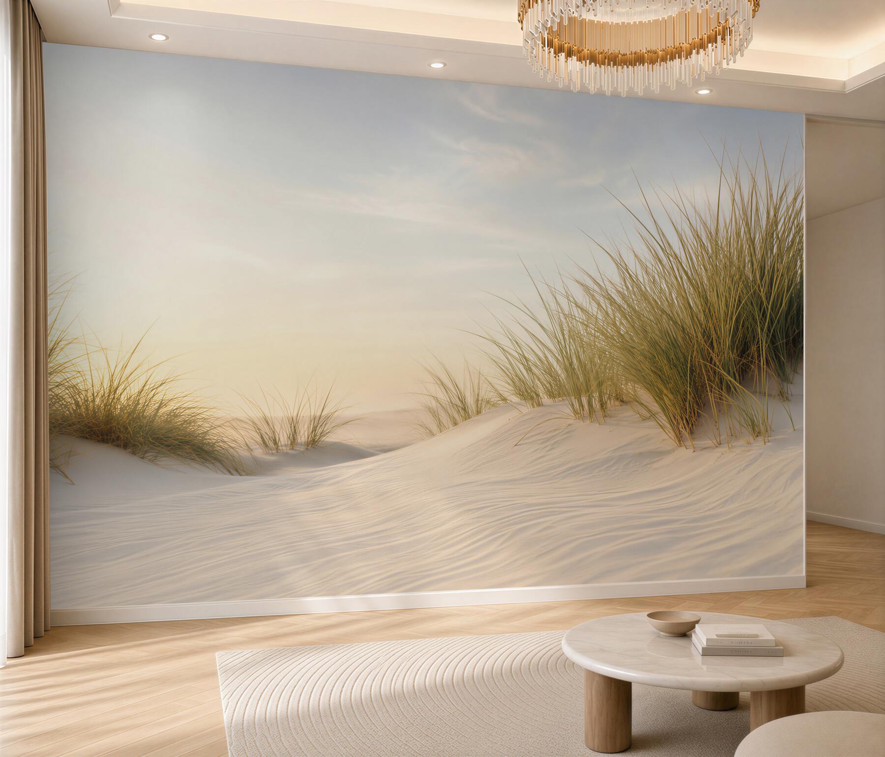 Fototapeta piaszczysta plaża z zielenią o świcie?v23