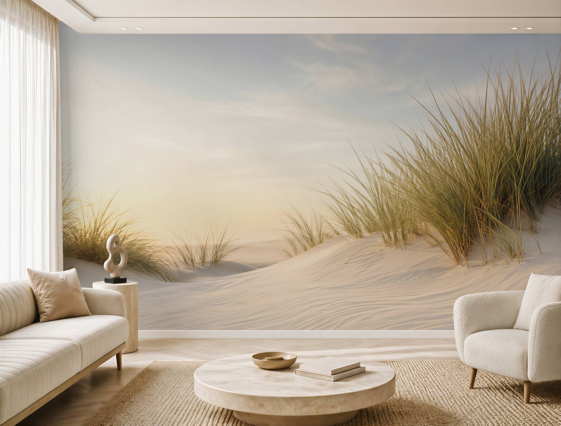 Fototapeta piaszczysta plaża z zielenią o świcie?v23